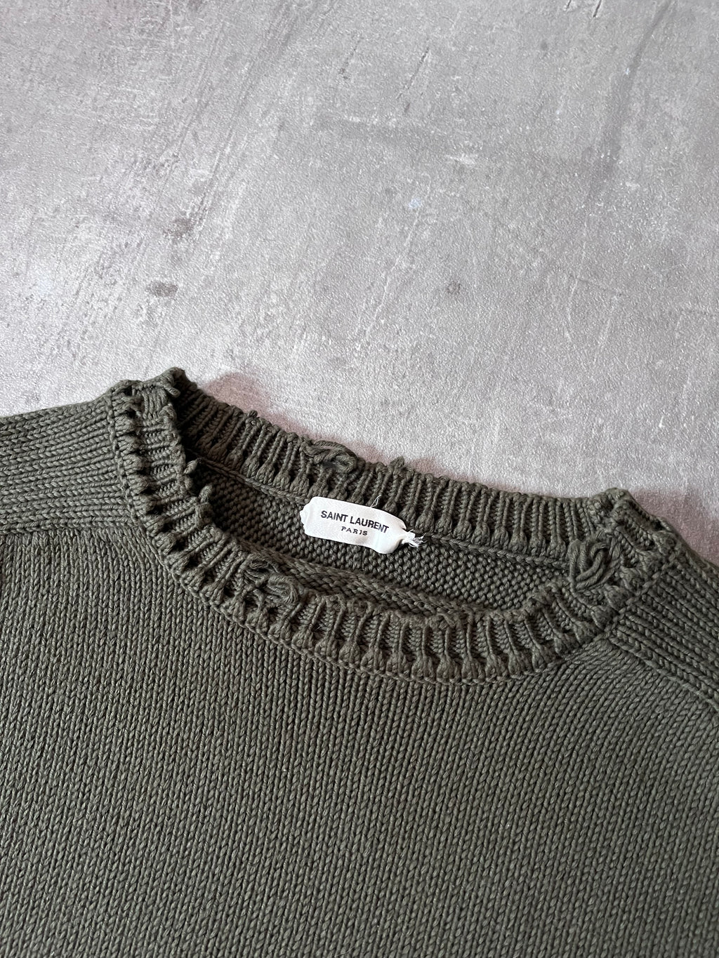 Saint Laurent Distressed Cotton Sweater Green Men - L