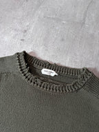 Saint Laurent Distressed Cotton Sweater Green Men - L