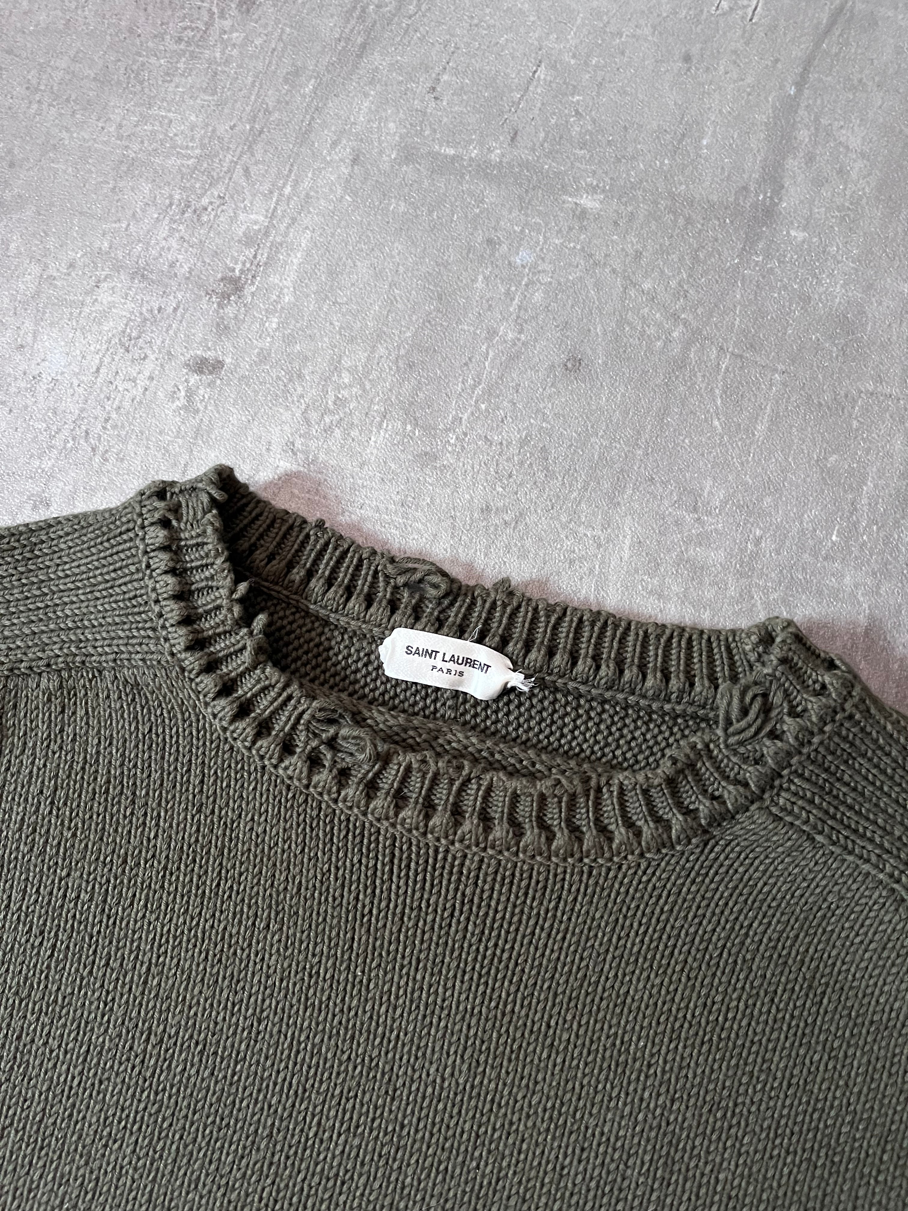 Saint Laurent Distressed Cotton Sweater Green Men - L