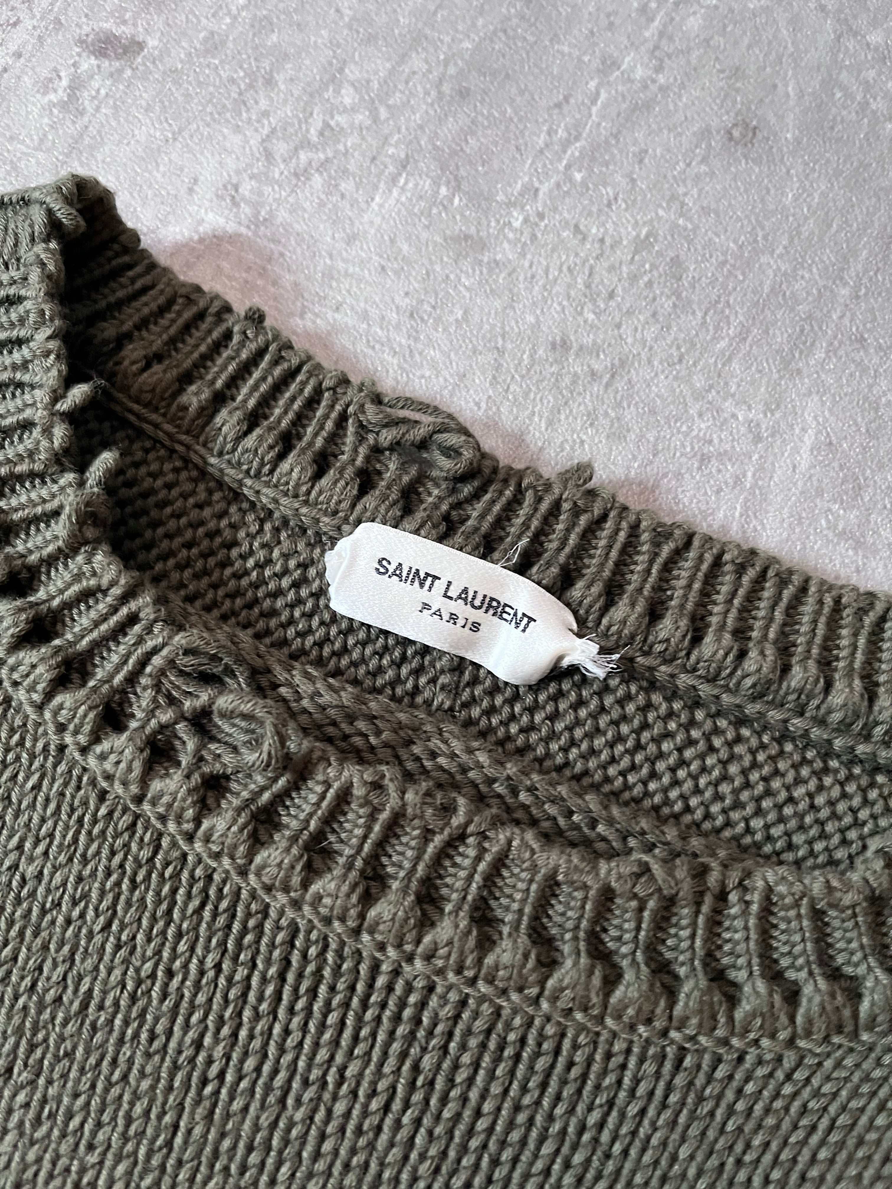 Saint Laurent Distressed Cotton Sweater Green Men - L