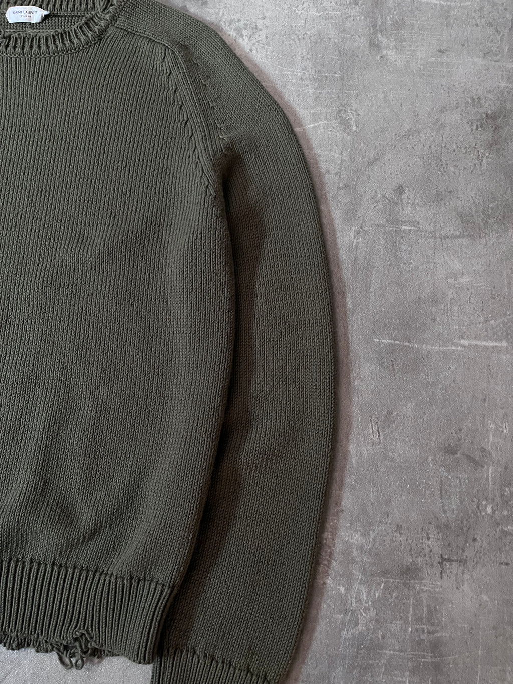 Saint Laurent Distressed Cotton Sweater Green Men - L