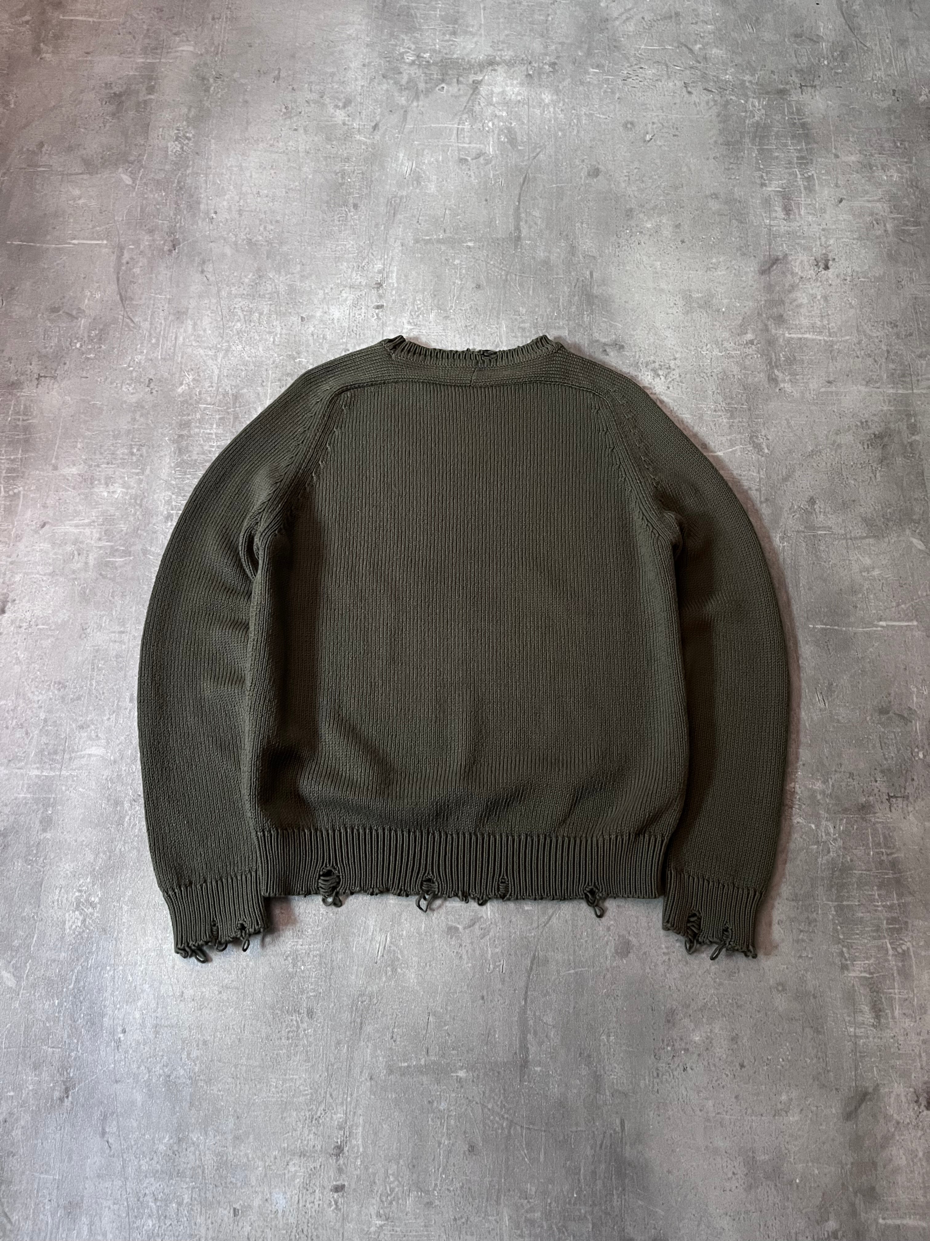Saint Laurent Distressed Cotton Sweater Green Men - L