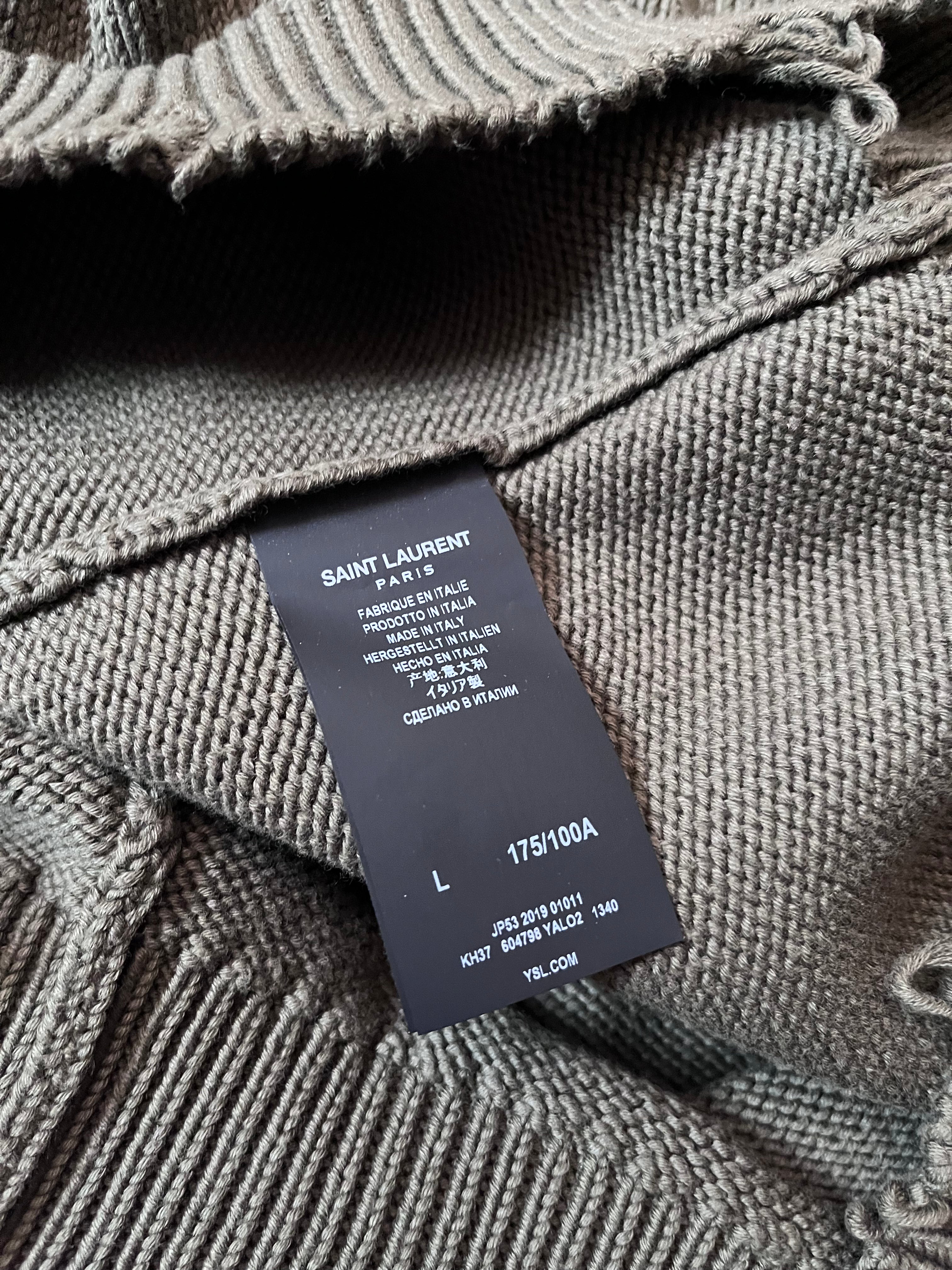 Saint Laurent Distressed Cotton Sweater Green Men - L