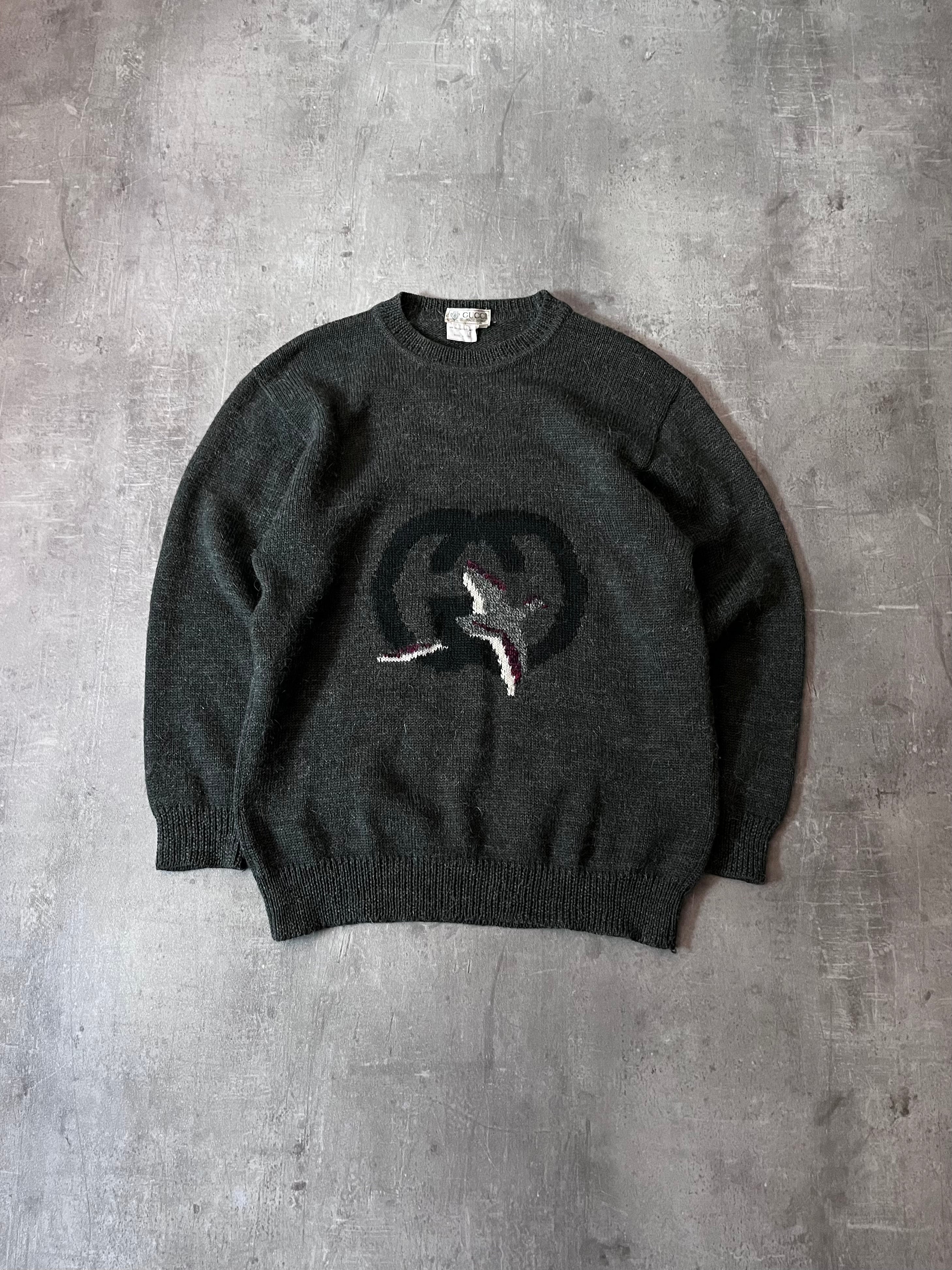 1980s Gucci GG Bird Logo Wool Sweater Green Unisex -M