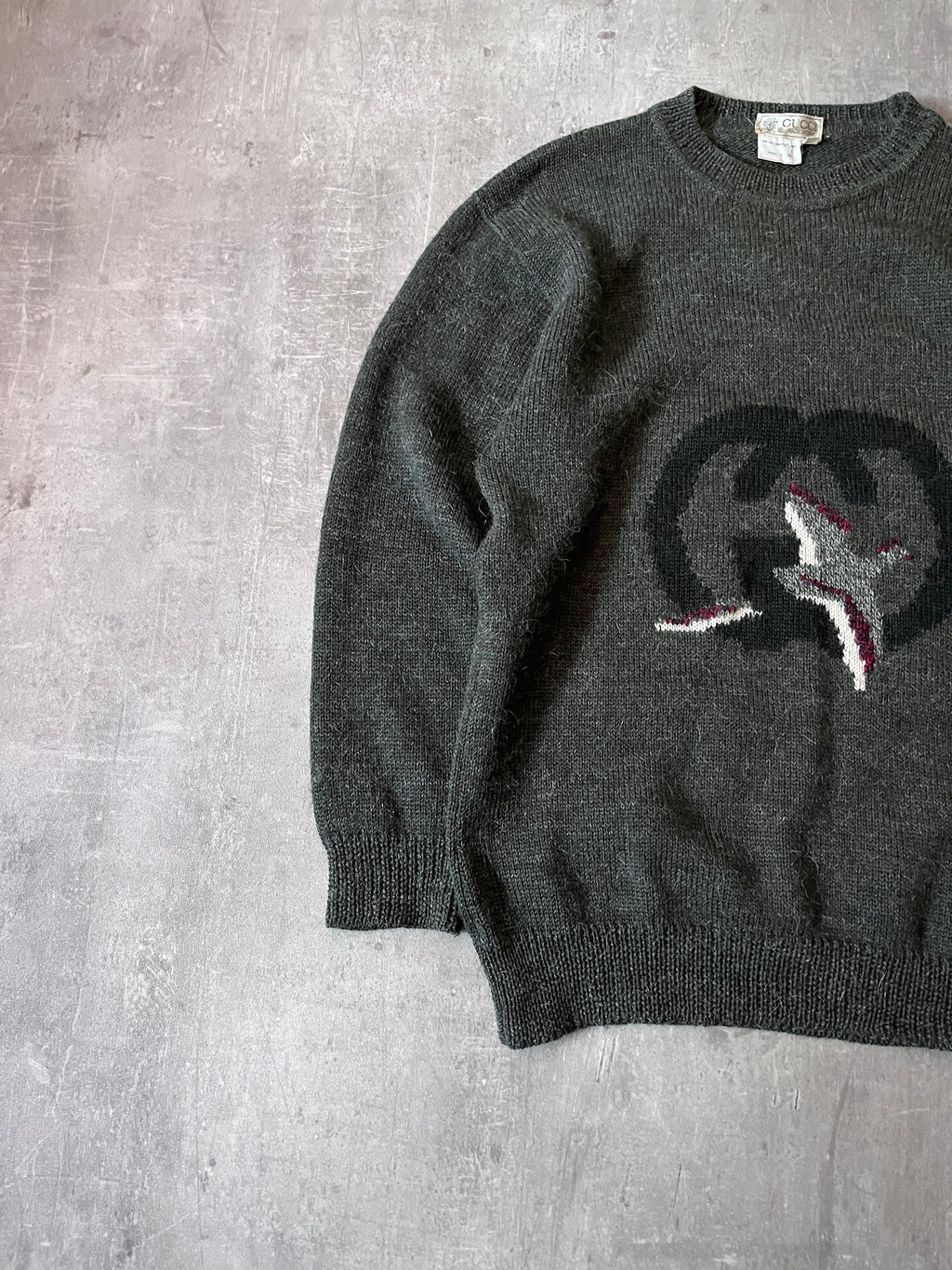 1980s Gucci GG Bird Logo Wool Sweater Green Unisex -M