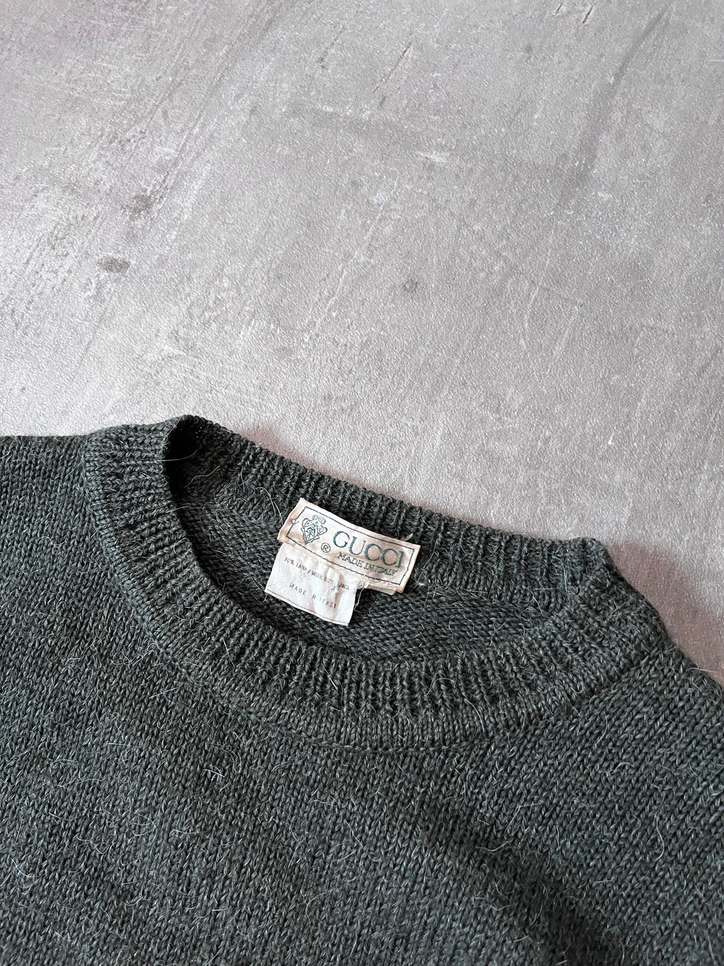 1980s Gucci GG Bird Logo Wool Sweater Green Unisex -M