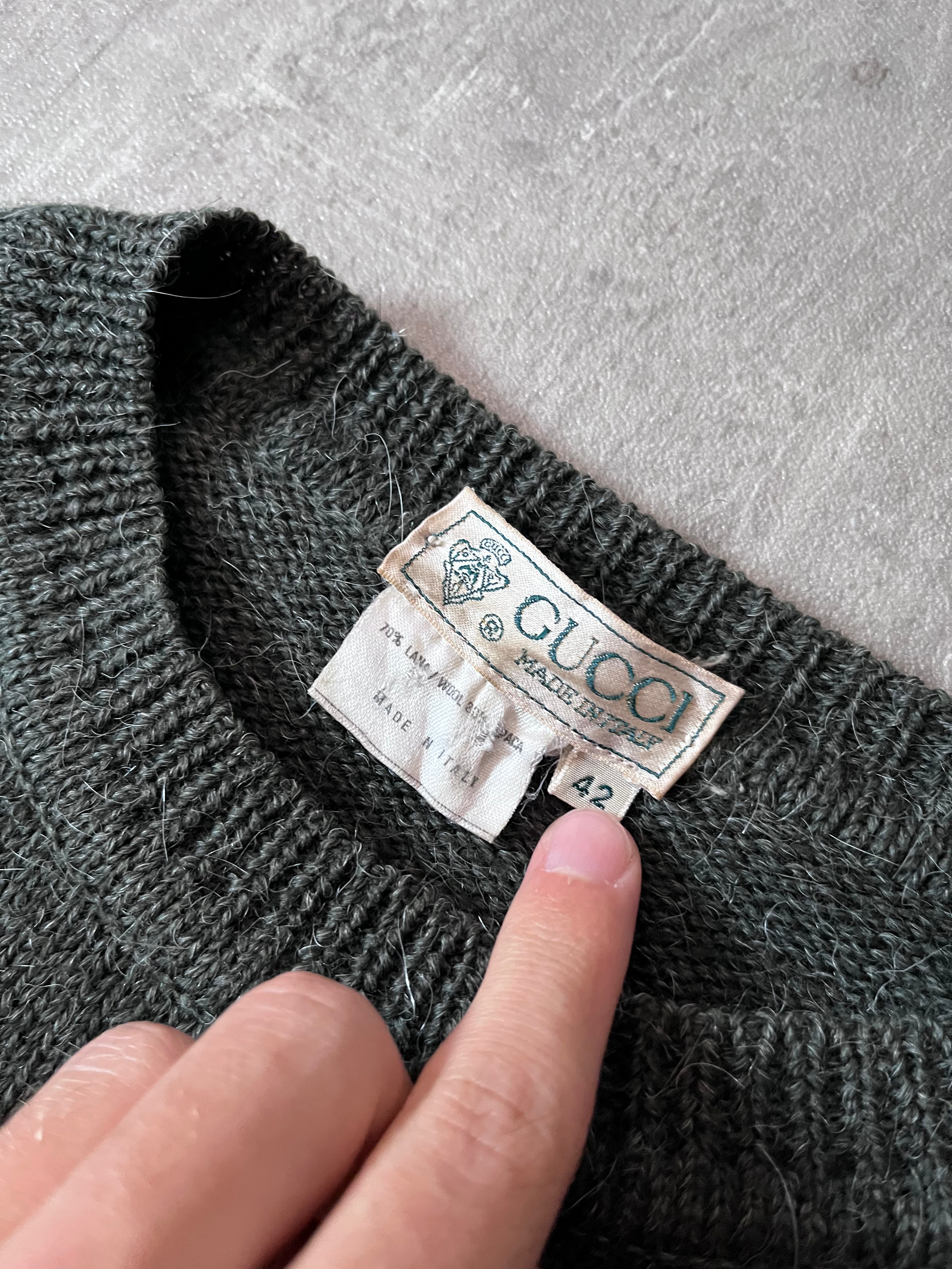 1980s Gucci GG Bird Logo Wool Sweater Green Unisex -M