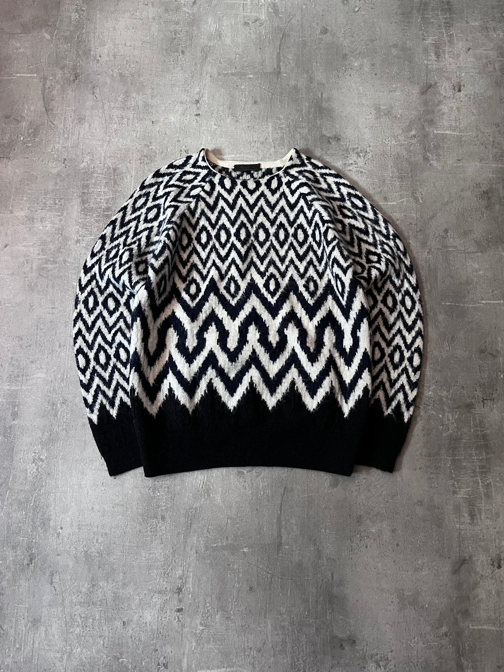 Prada Chevron Print Wool Alpaca Sweater Black White Men - S