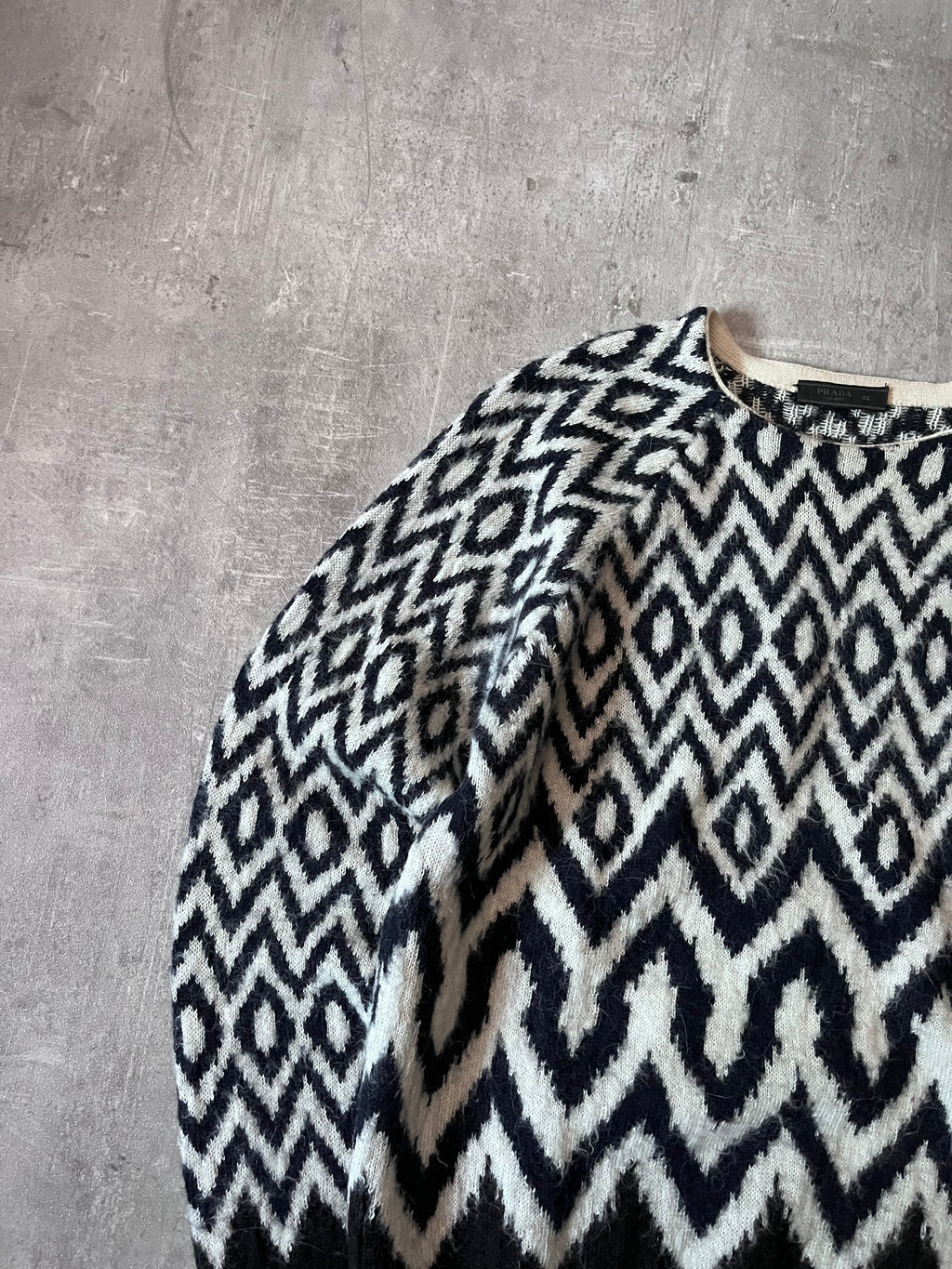 Prada Chevron Print Wool Alpaca Sweater Black White Men - S