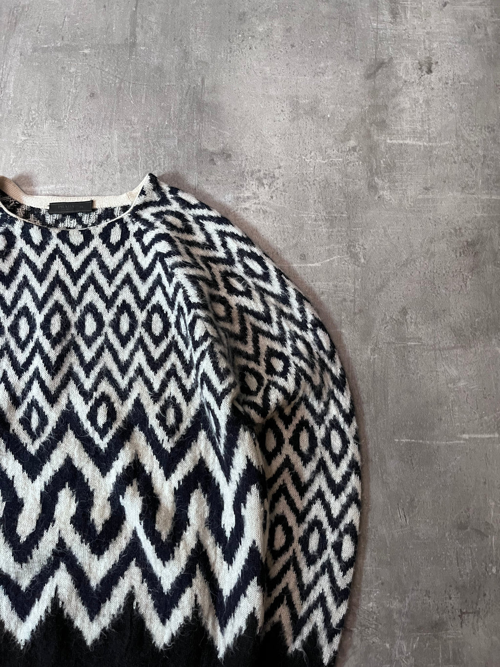 Prada Chevron Print Wool Alpaca Sweater Black White Men - S