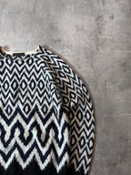 Prada Chevron Print Wool Alpaca Sweater Black White Men - S