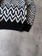 Prada Chevron Print Wool Alpaca Sweater Black White Men - S