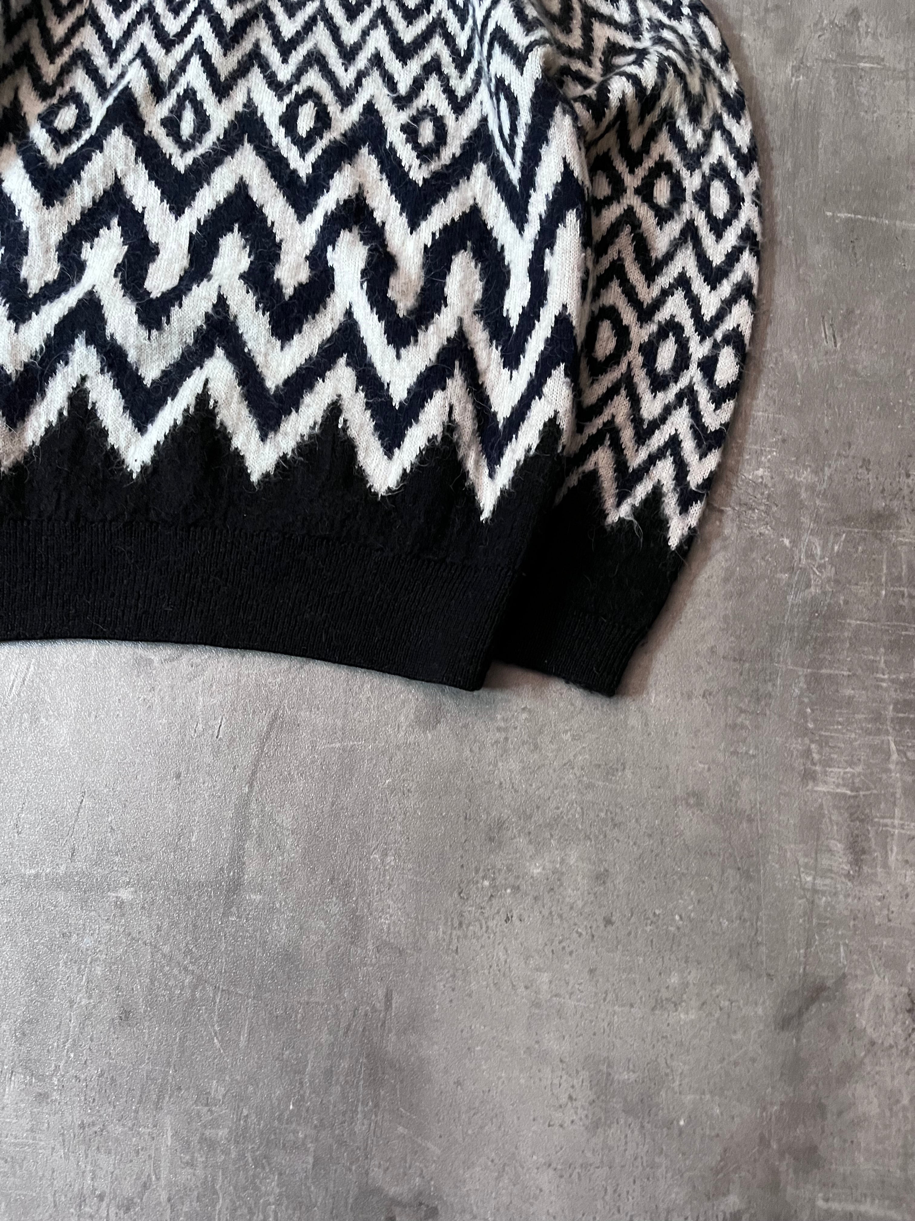 Prada Chevron Print Wool Alpaca Sweater Black White Men - S