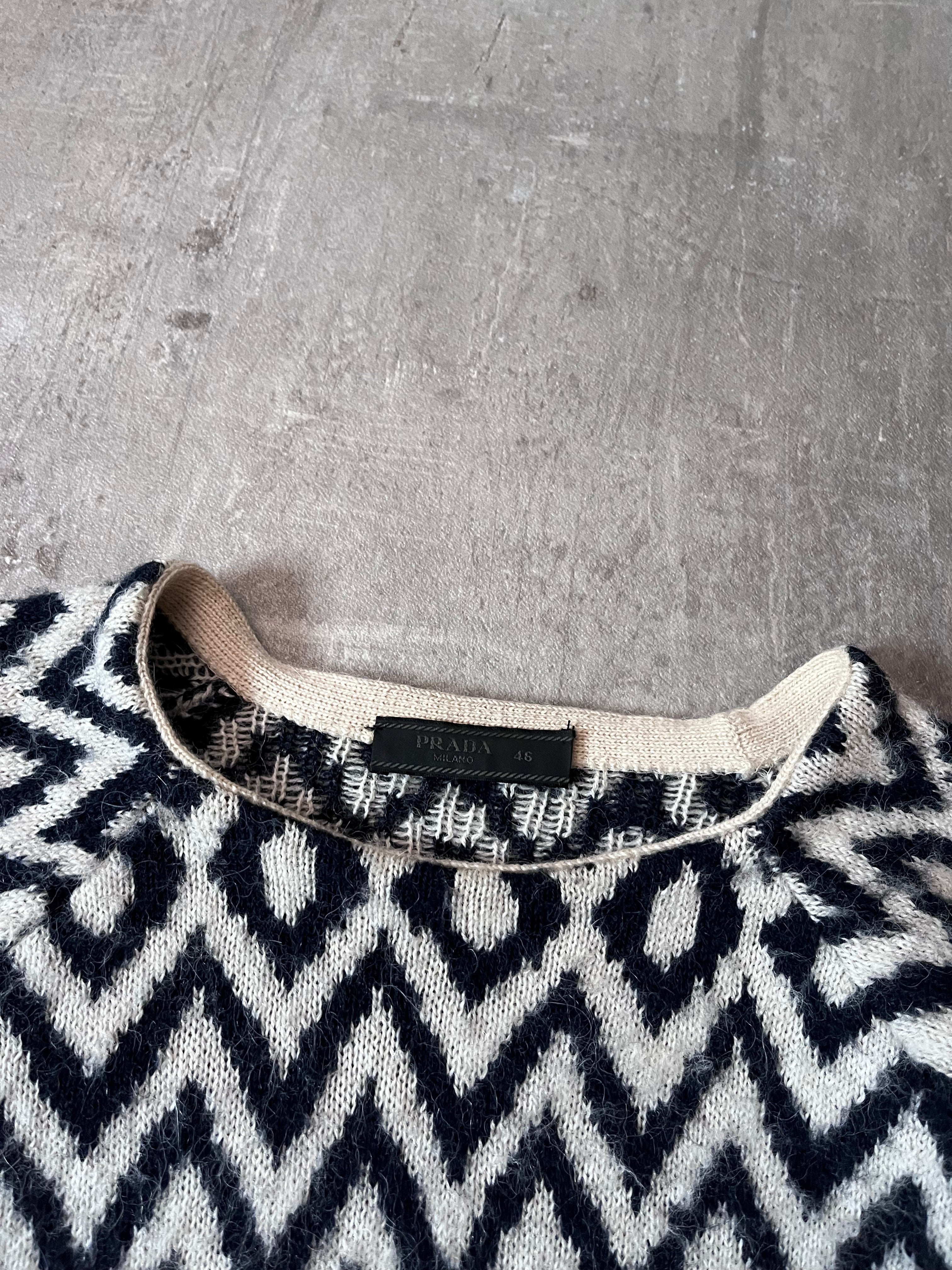 Prada Chevron Print Wool Alpaca Sweater Black White Men - S