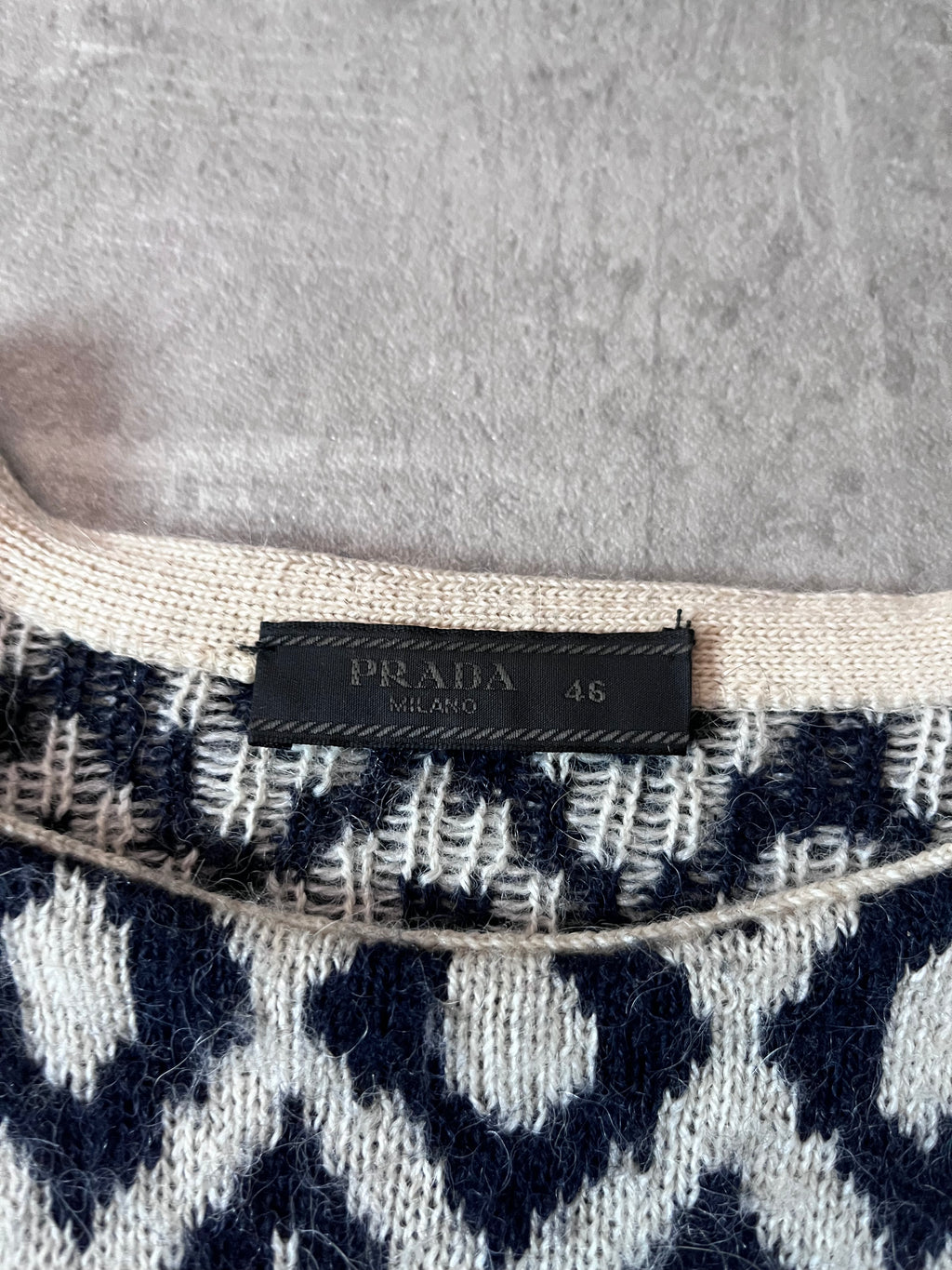 Prada Chevron Print Wool Alpaca Sweater Black White Men - S