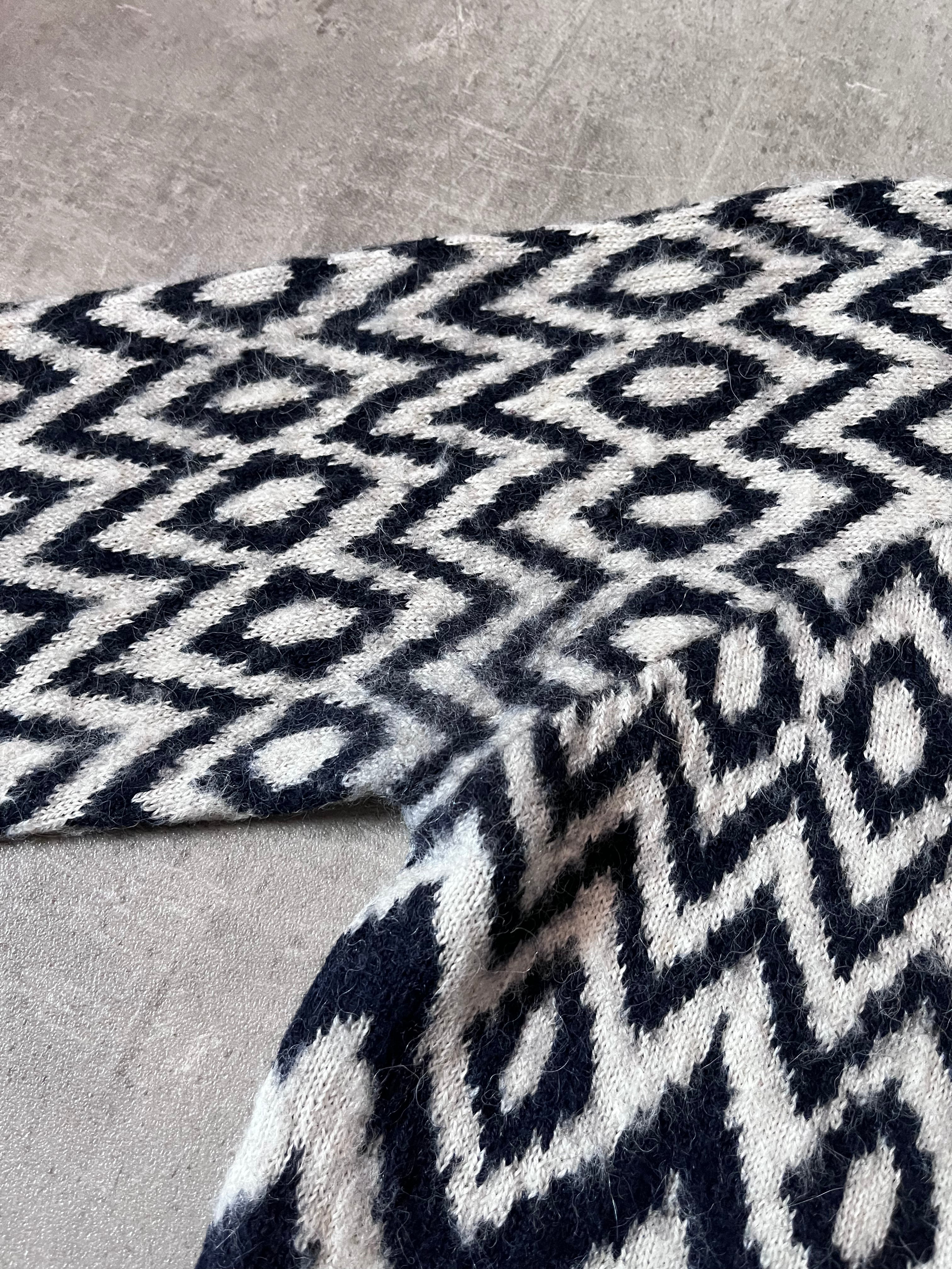 Prada Chevron Print Wool Alpaca Sweater Black White Men - S