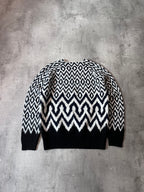 Prada Chevron Print Wool Alpaca Sweater Black White Men - S