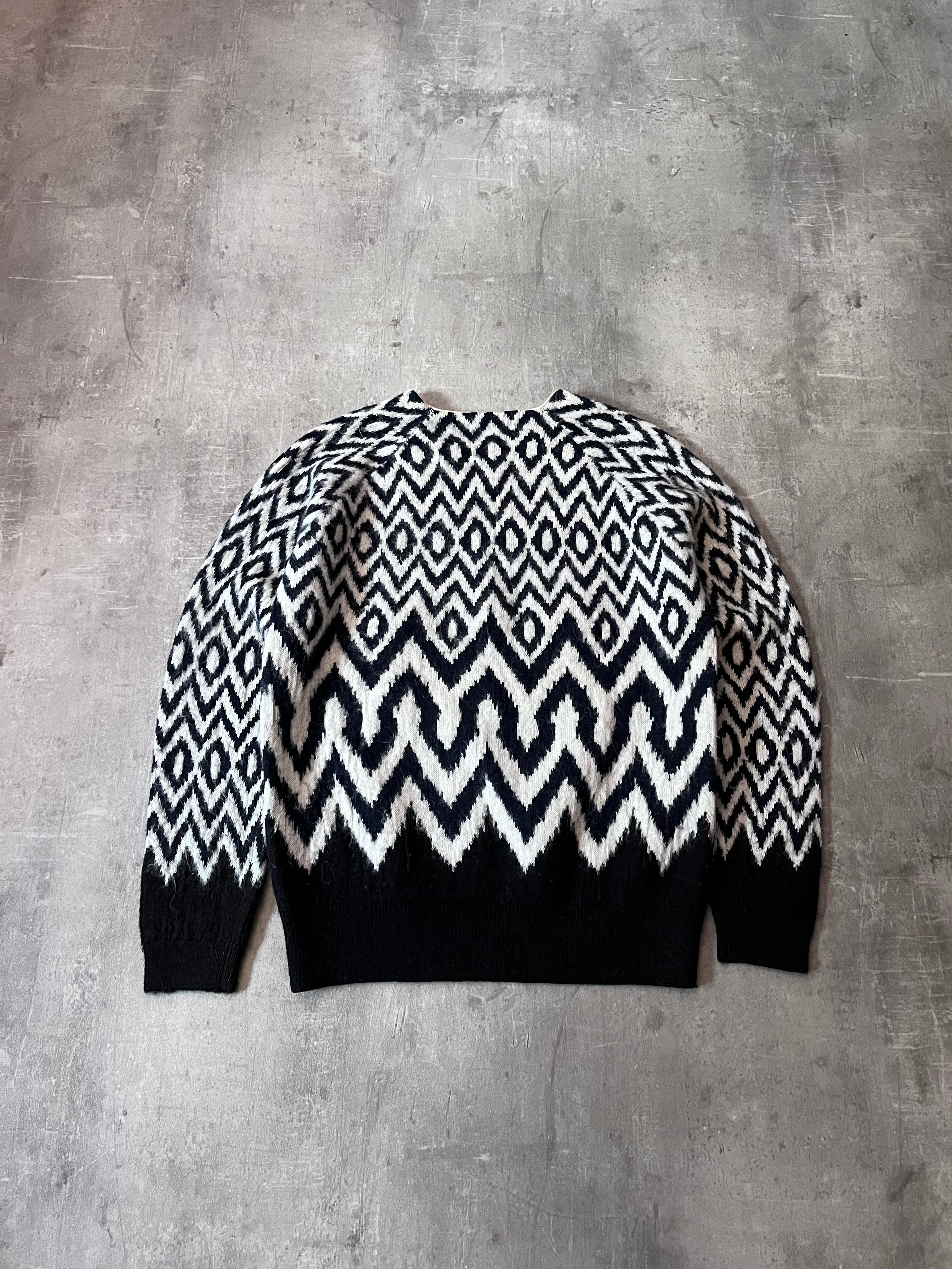 Prada Chevron Print Wool Alpaca Sweater Black White Men - S