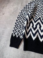 Prada Chevron Print Wool Alpaca Sweater Black White Men - S