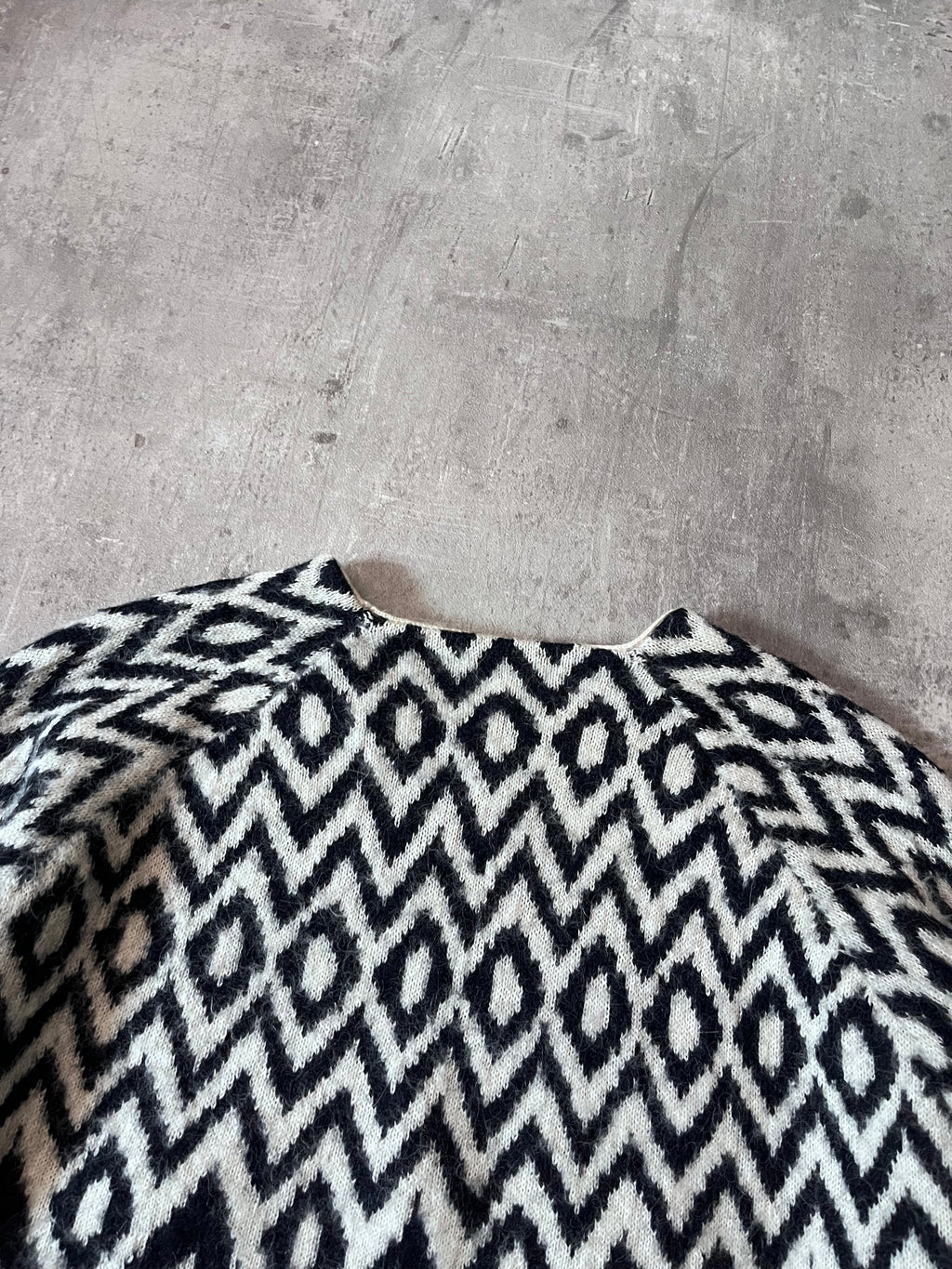 Prada Chevron Print Wool Alpaca Sweater Black White Men - S