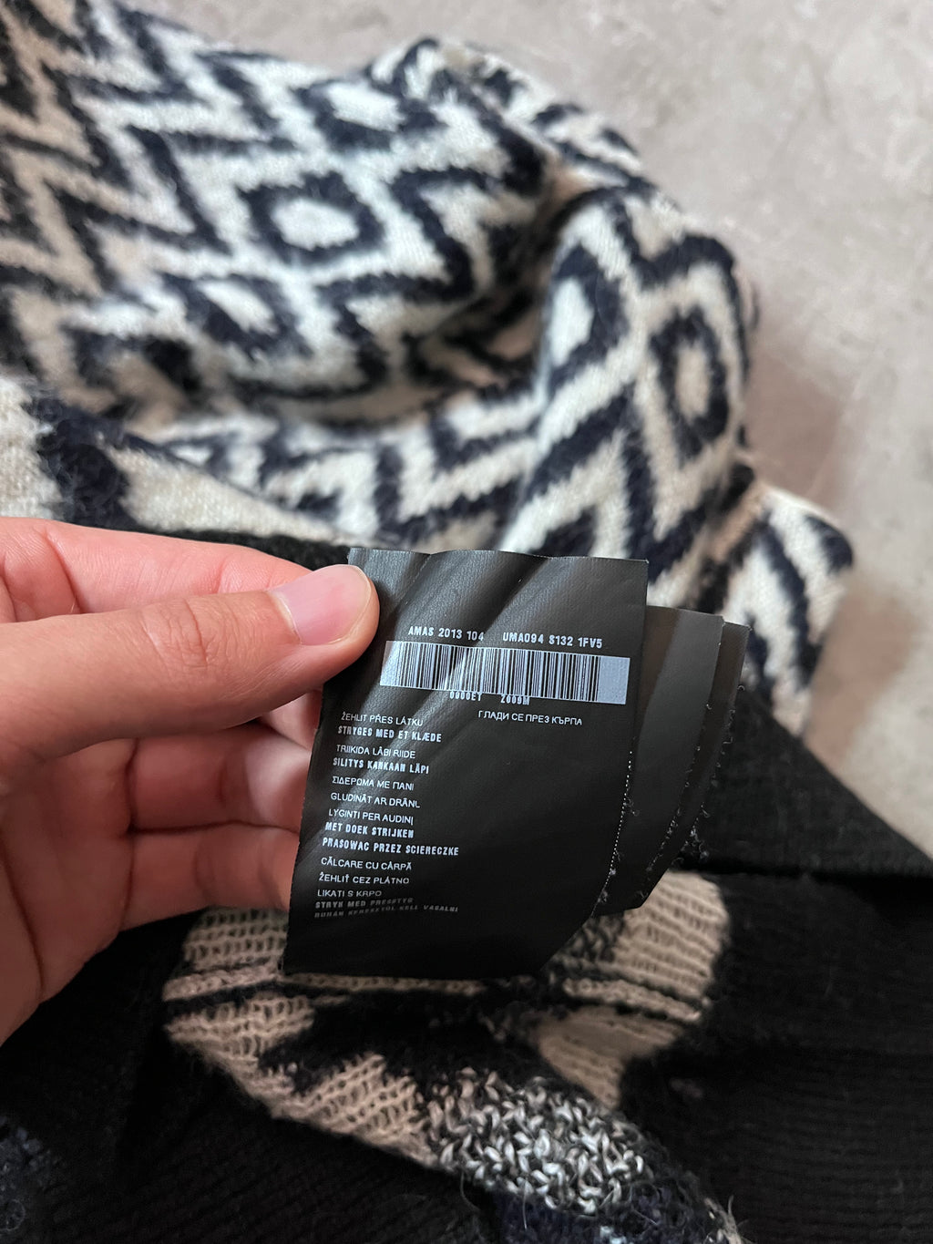 Prada Chevron Print Wool Alpaca Sweater Black White Men - S
