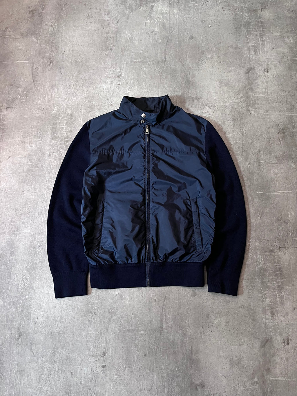 Prada Wool Nylon Zip Up Sweater Navy Men - M