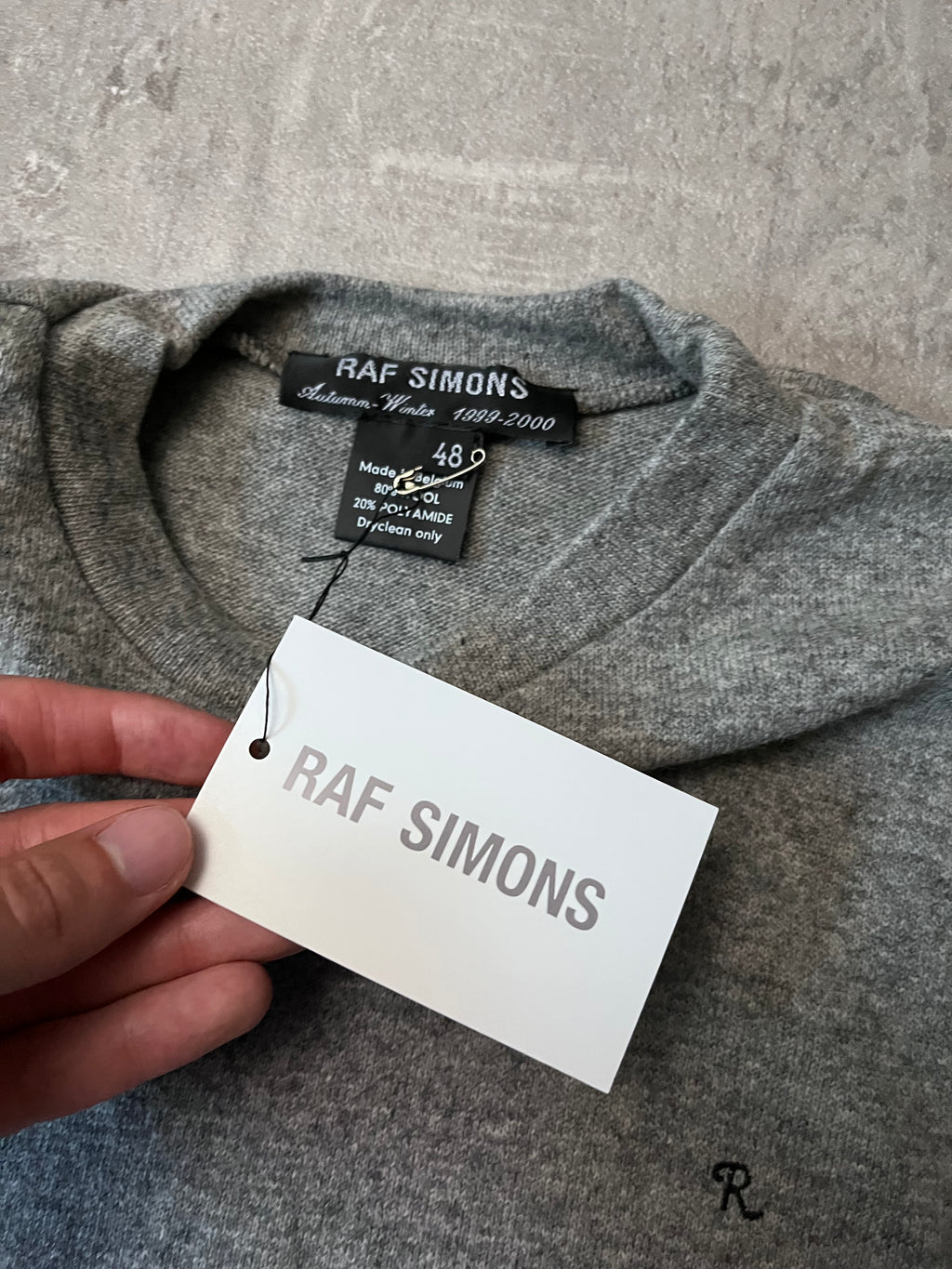 F/W 1999/00 Raf Simons Embroidered R Wool T-shirt Grey Men - M