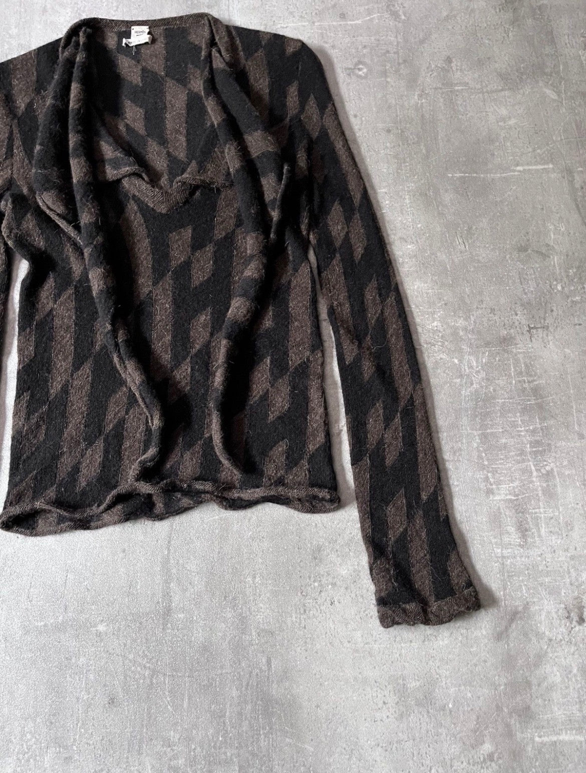Hermes All Over "H" Print Alpaca Wool Sweater Brown Black Women - M