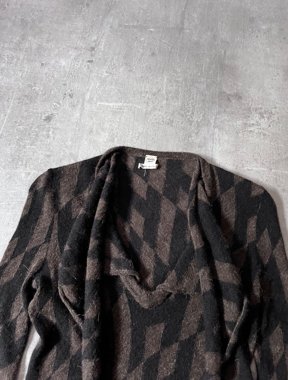 Hermes All Over "H" Print Alpaca Wool Sweater Brown Black Women - M