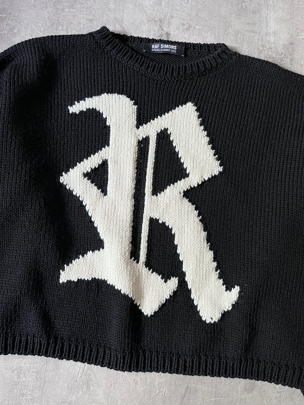 S/S 2023 Raf Simons "R" Print Cropped Wool Sweater Black Men - M