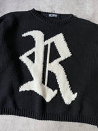 S/S 2023 Raf Simons "R" Print Cropped Wool Sweater Black Men - M