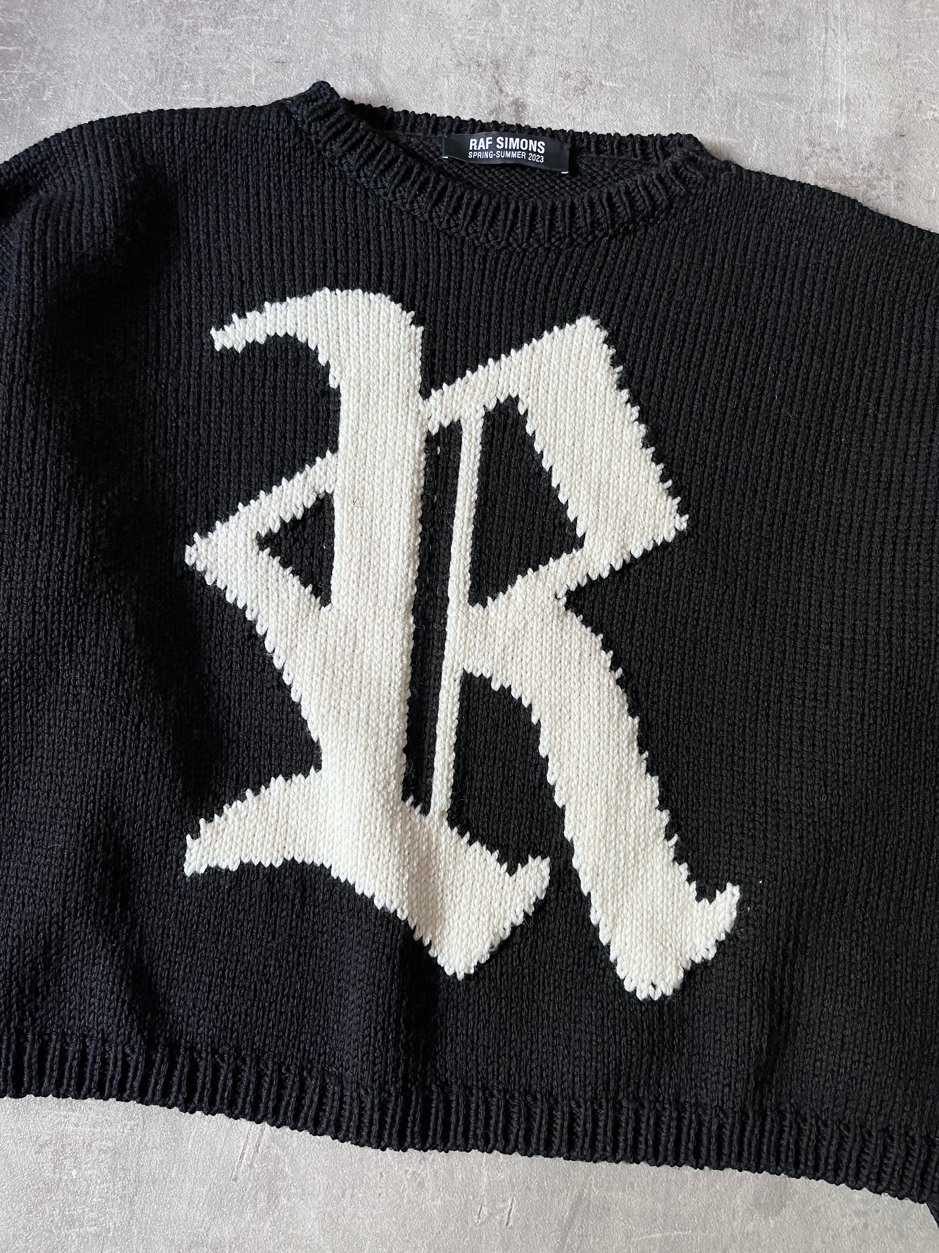 S/S 2023 Raf Simons "R" Print Cropped Wool Sweater Black Men - M