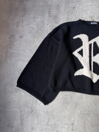 S/S 2023 Raf Simons "R" Print Cropped Wool Sweater Black Men - M