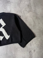 S/S 2023 Raf Simons "R" Print Cropped Wool Sweater Black Men - M
