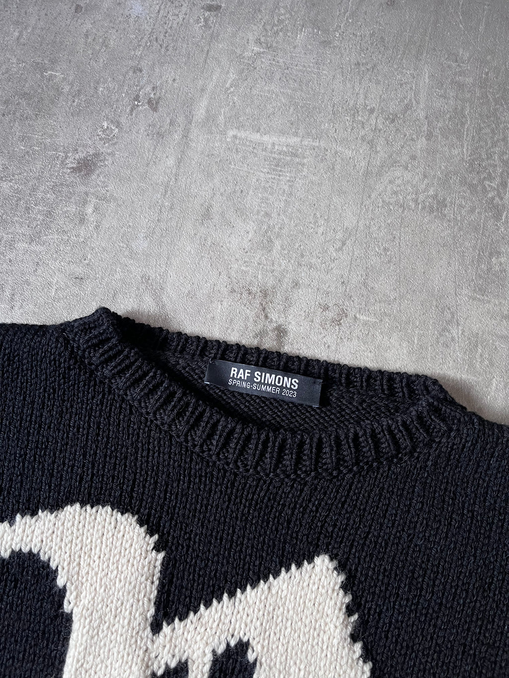 S/S 2023 Raf Simons "R" Print Cropped Wool Sweater Black Men - M