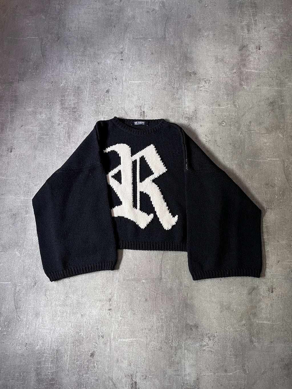 S/S 2023 Raf Simons "R" Print Cropped Wool Sweater Black Men - M