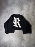 S/S 2023 Raf Simons "R" Print Cropped Wool Sweater Black Men - M
