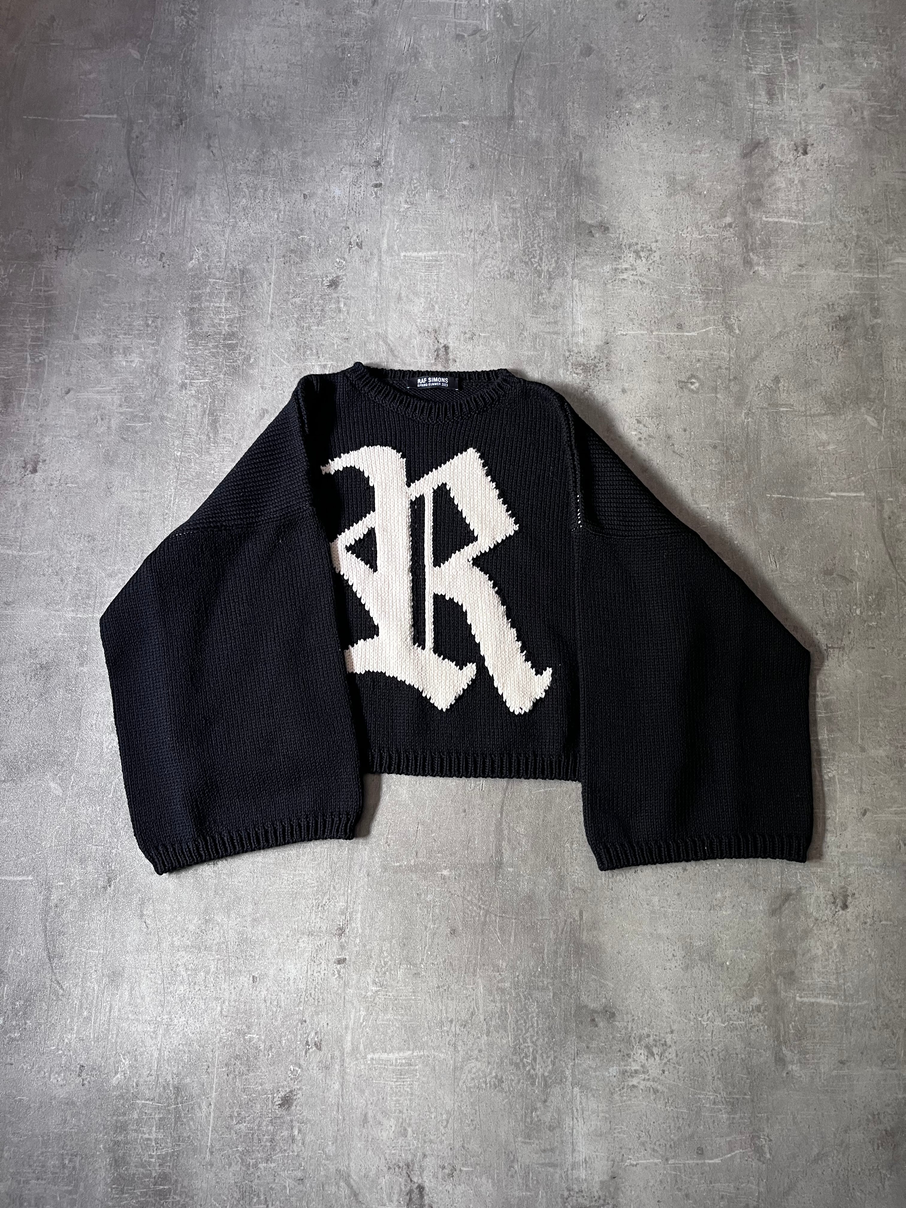 S/S 2023 Raf Simons "R" Print Cropped Wool Sweater Black Men - M