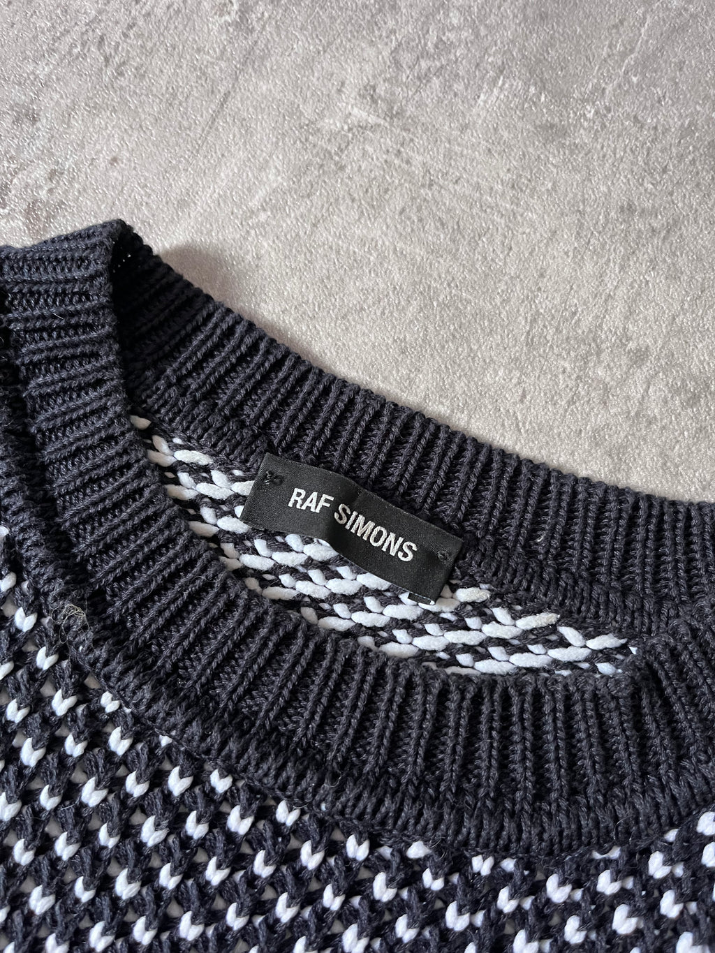 S/S 2016 Raf Simons Back RS Logo Polypropylene Blend Sweater Black White Men - L