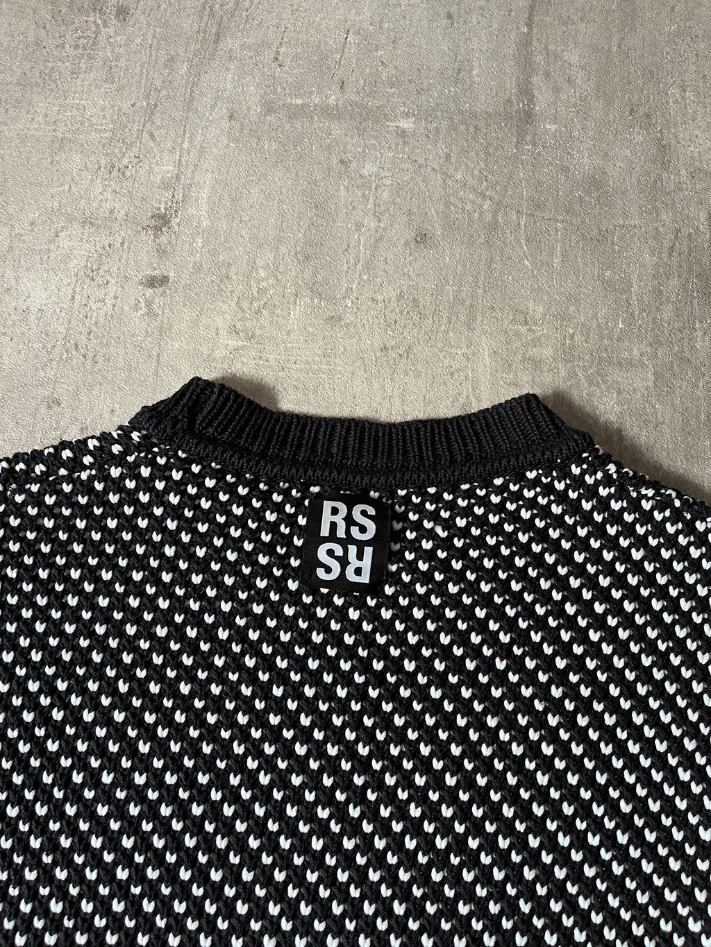 S/S 2016 Raf Simons Back RS Logo Polypropylene Blend Sweater Black White Men - L