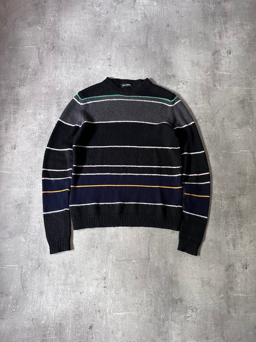 F/W 2013 Raf Simons Striped Mohair Blend Sweater Black Men - L