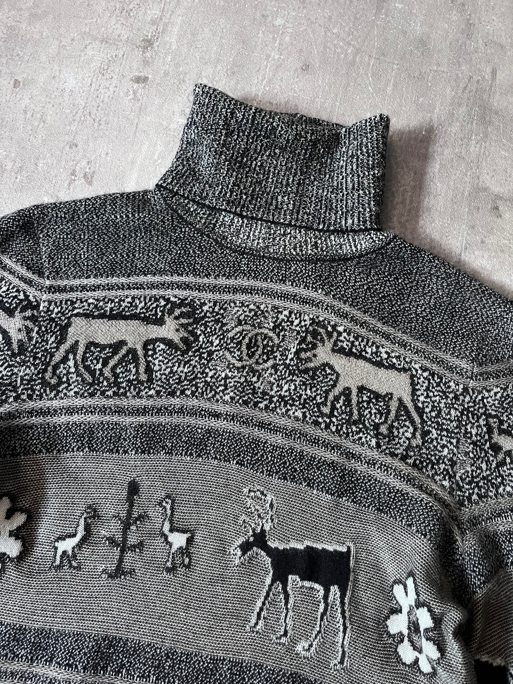 Chanel Deer Cashmere Turtleneck Sweater Grey Women - S