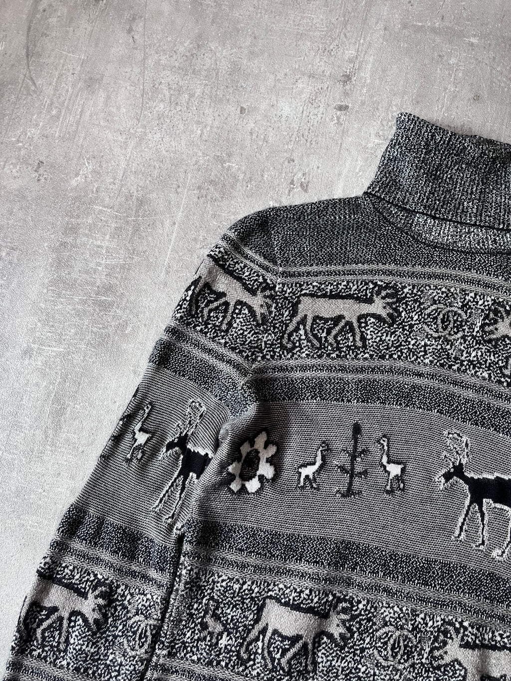 Chanel Deer Cashmere Turtleneck Sweater Grey Women - S