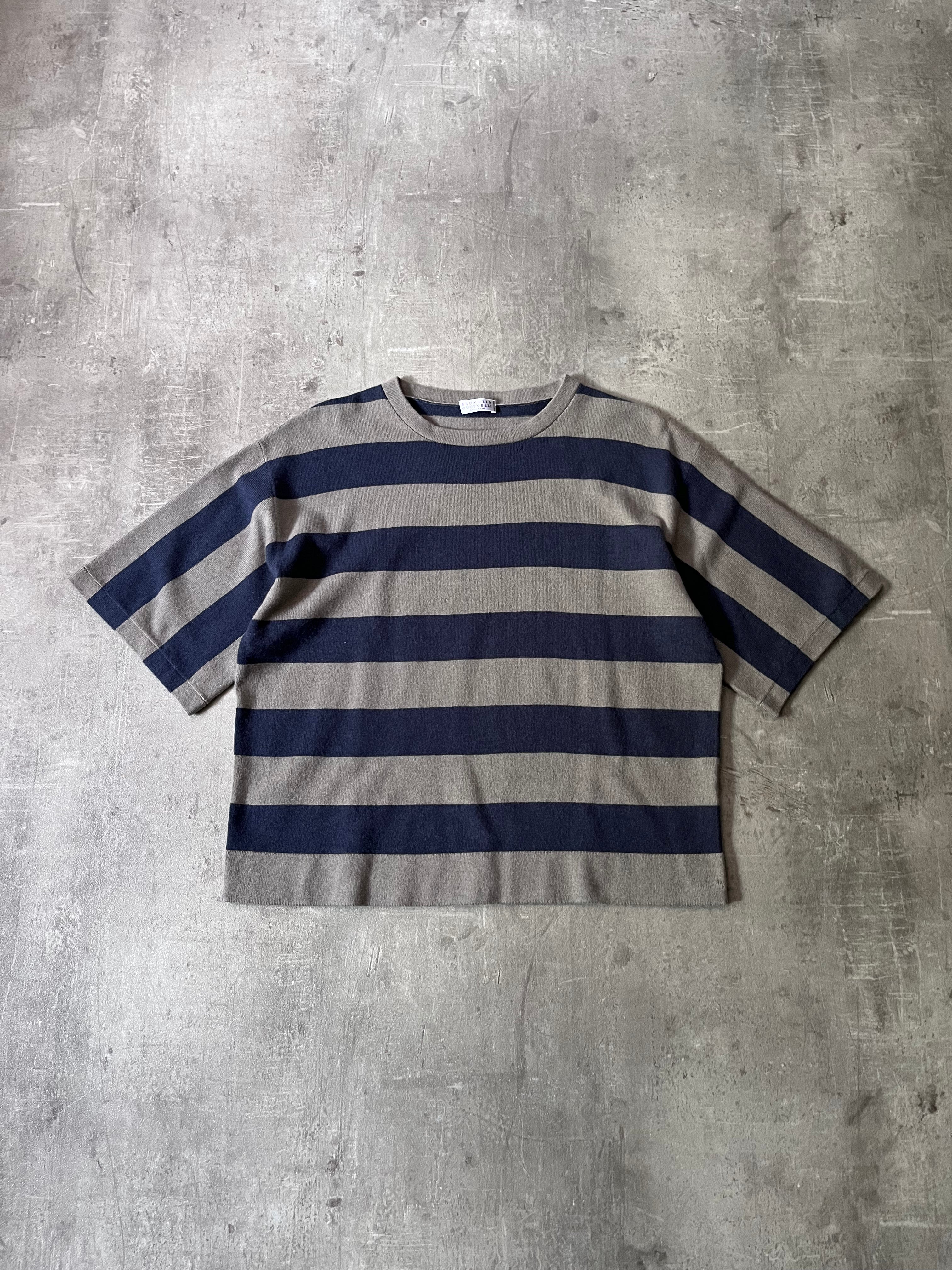 Brunello Cucinelli Cashmere Striped T-shirt Grey Blue Women - M