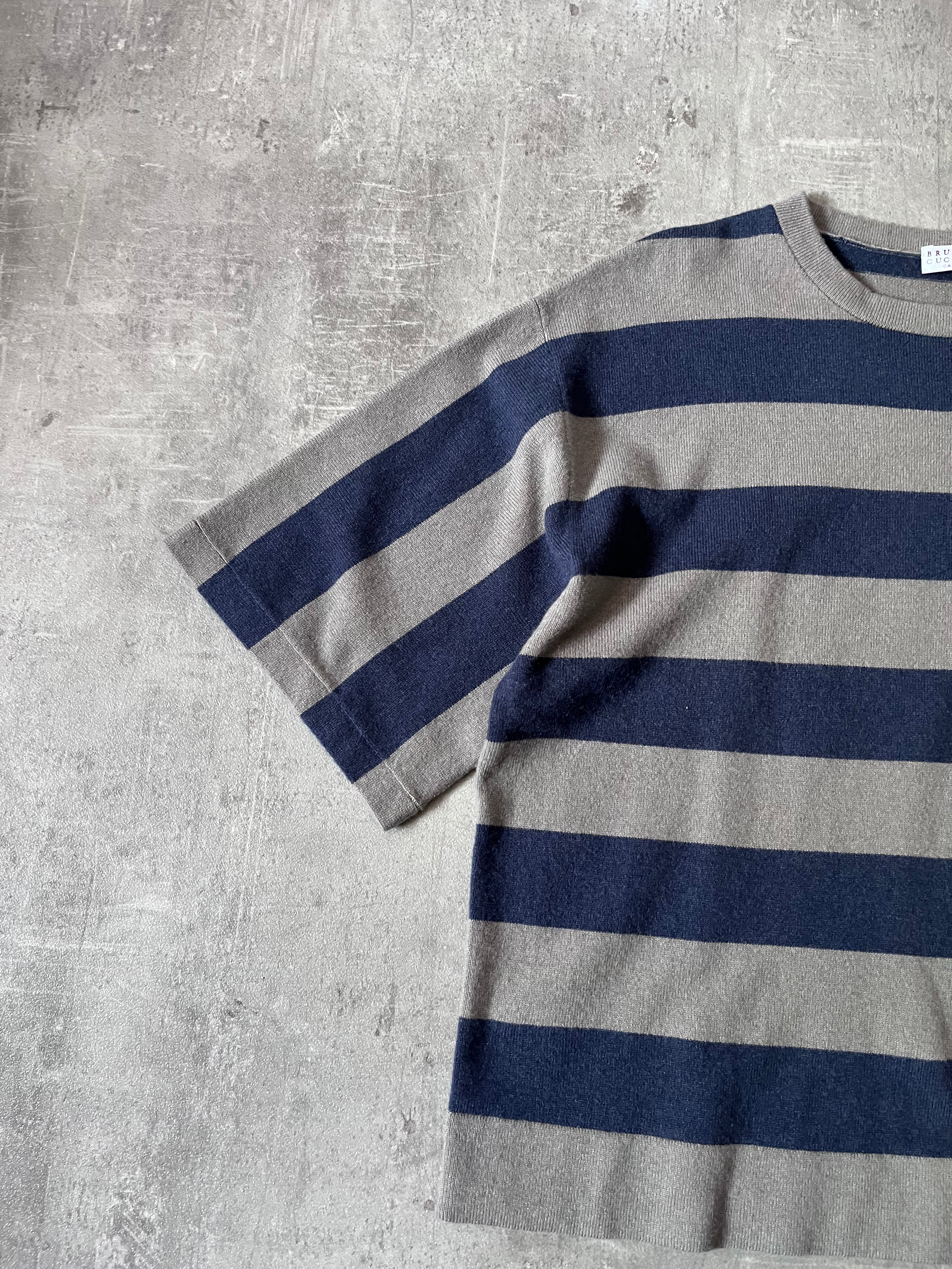 Brunello Cucinelli Cashmere Striped T-shirt Grey Blue Women - M