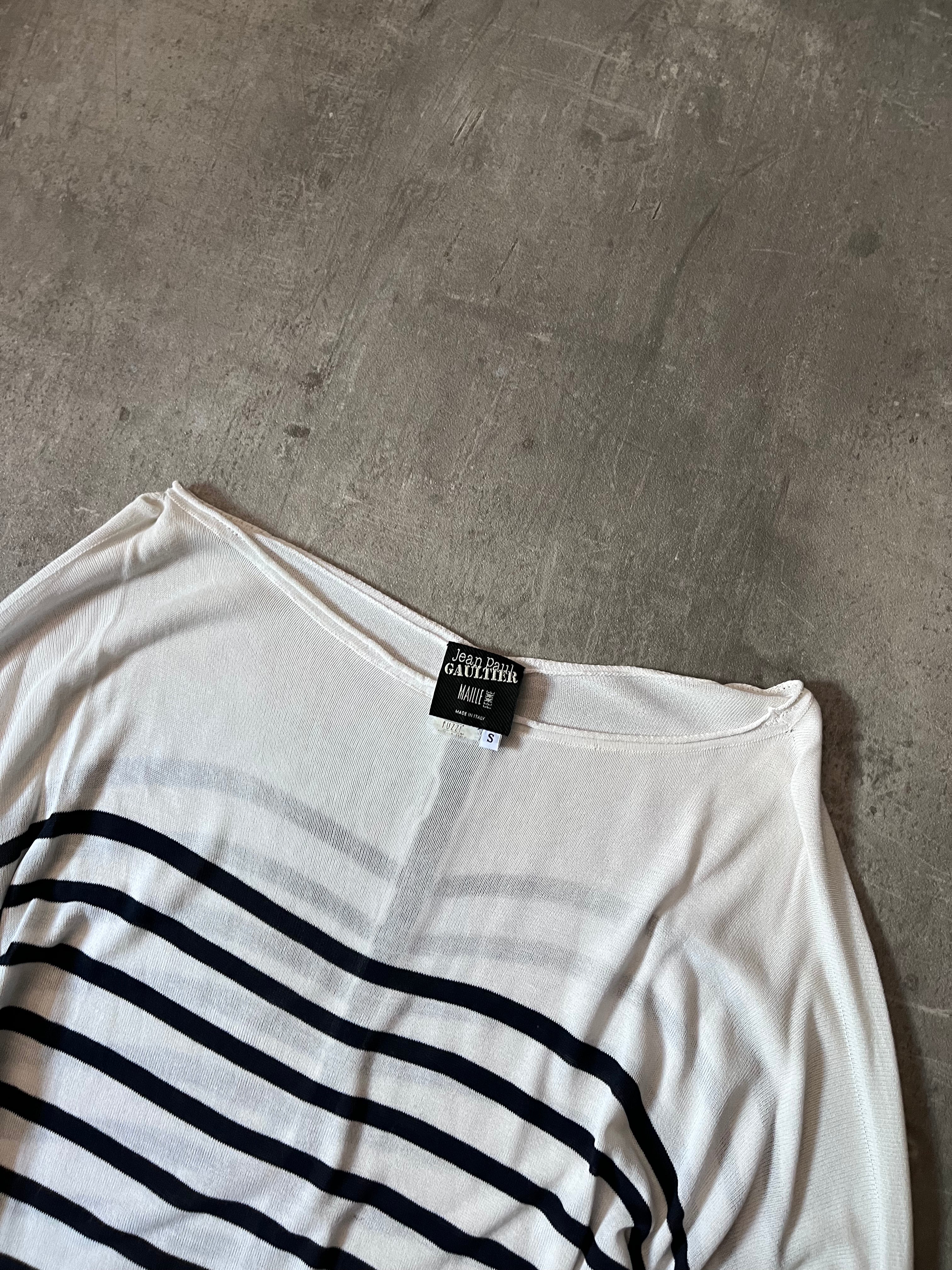 Jean Paul Gaultier Loose Viscose Sailor Stripes Dress White Women - S