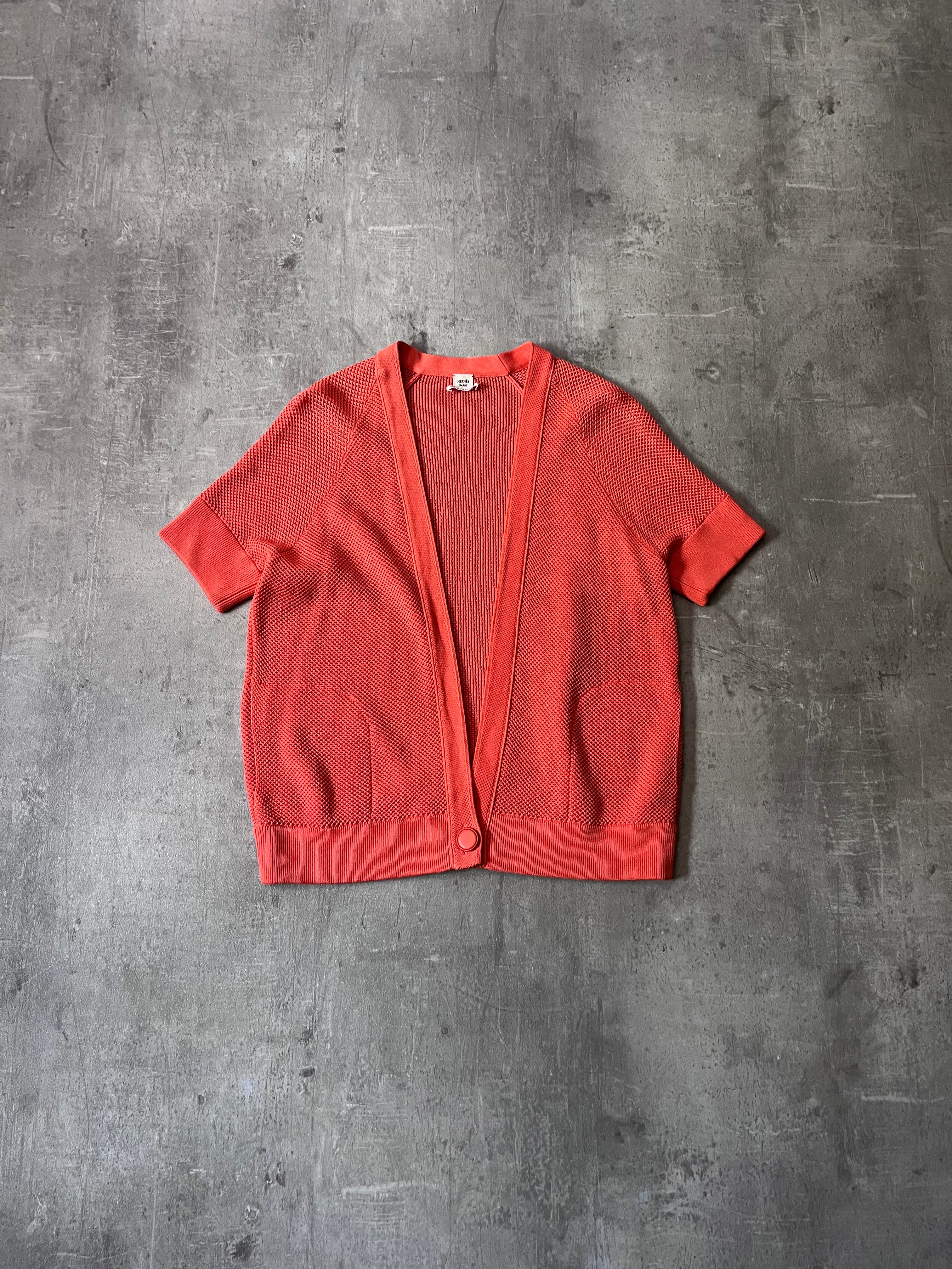 Hermes Deep V-Neck Cotton Silk Cardigan Sweater Orange Women - M