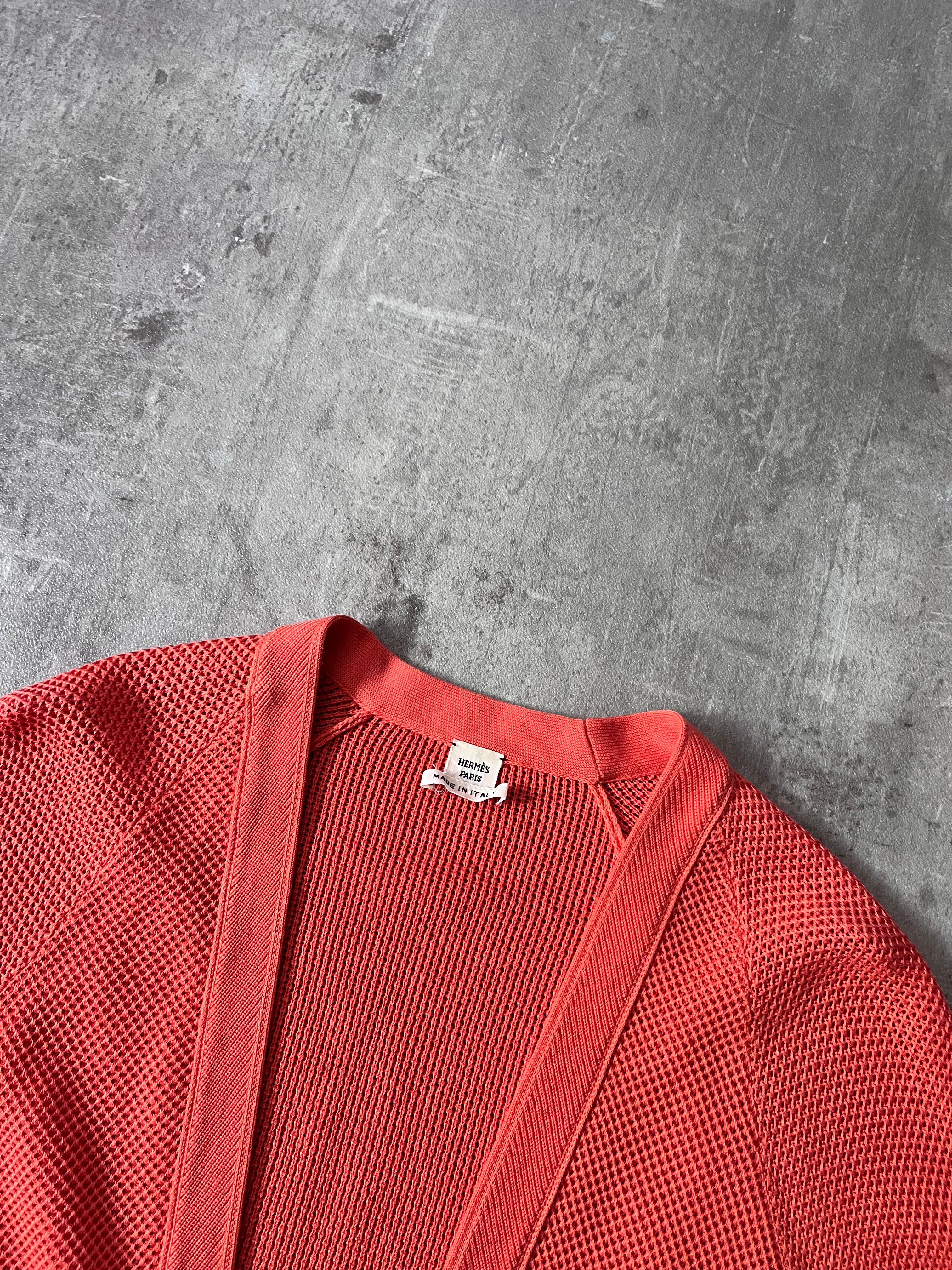 Hermes Deep V-Neck Cotton Silk Cardigan Sweater Orange Women - M
