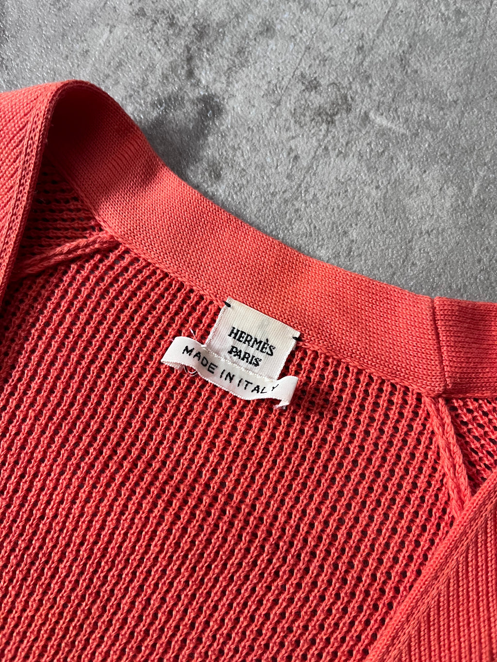 Hermes Deep V-Neck Cotton Silk Cardigan Sweater Orange Women - M