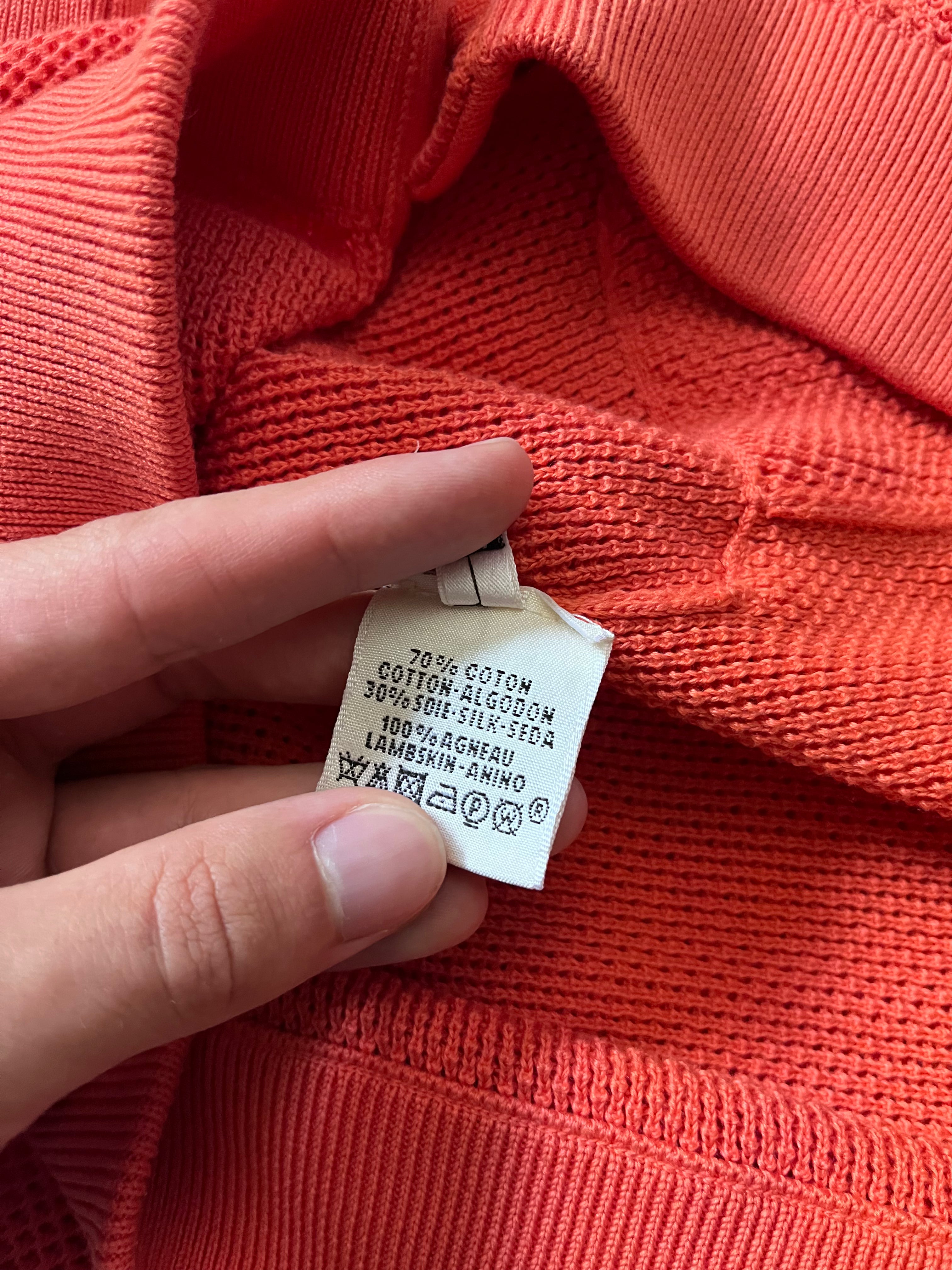 Hermes Deep V-Neck Cotton Silk Cardigan Sweater Orange Women - M